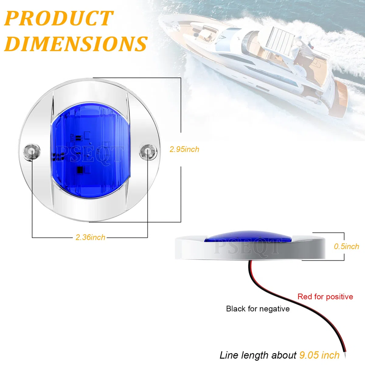 PSEQT 4 luces LED azul marino de 3 pulgadas para cubierta de barco de cortesía y popa, luces de ancla de popa, impermeables, 12 V, luces de pontón de pesca nocturna con lente azul