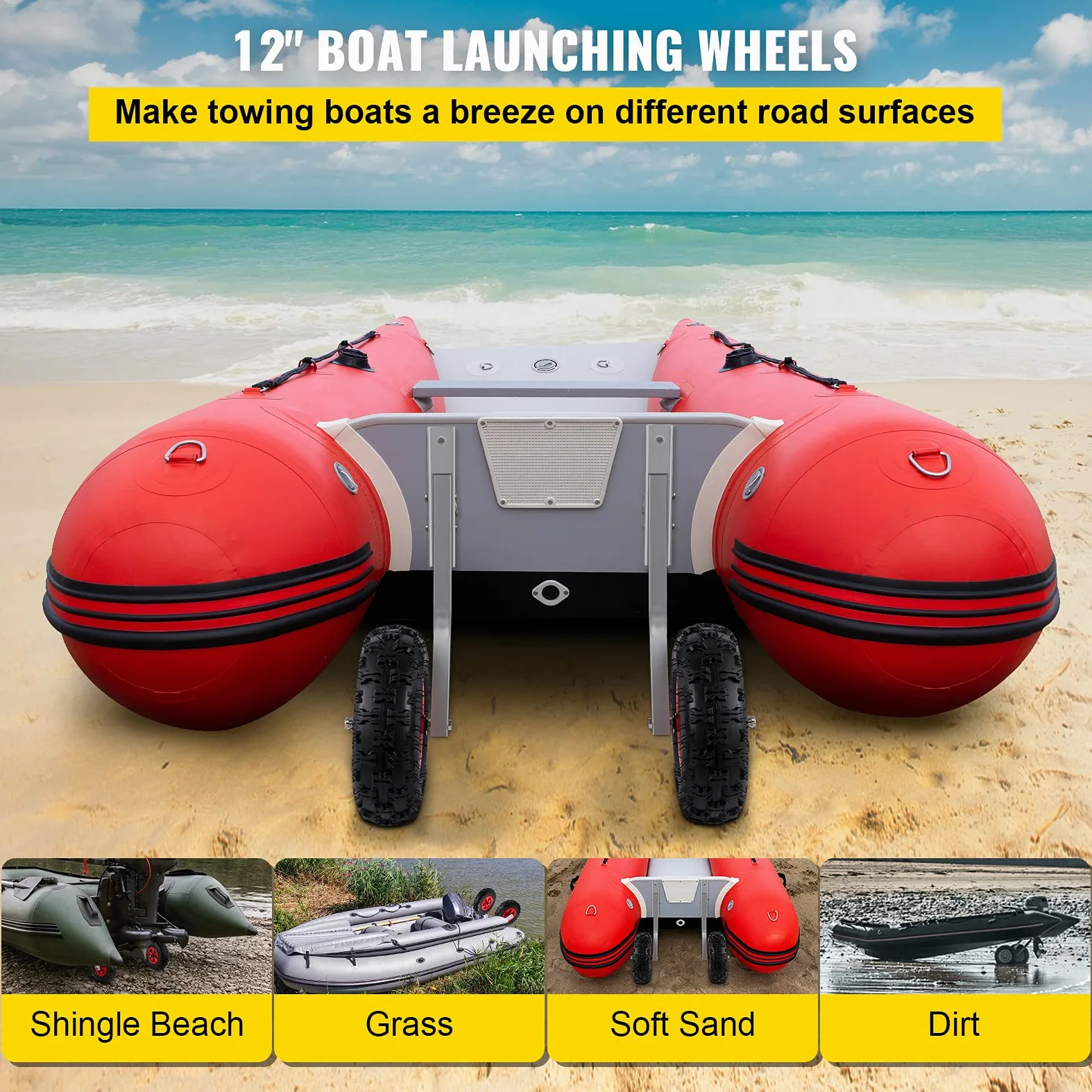 VEVOR Ruedas de Lanzamiento para Lancha de Barco 12" / 30,5 cm Ruedas de Botadura de Barco 500 lbs / 227 kg Rueda Dolly de Bote Inflable Aleación de Aluminio para Barco Inflable, Kayak, Bote de Vela