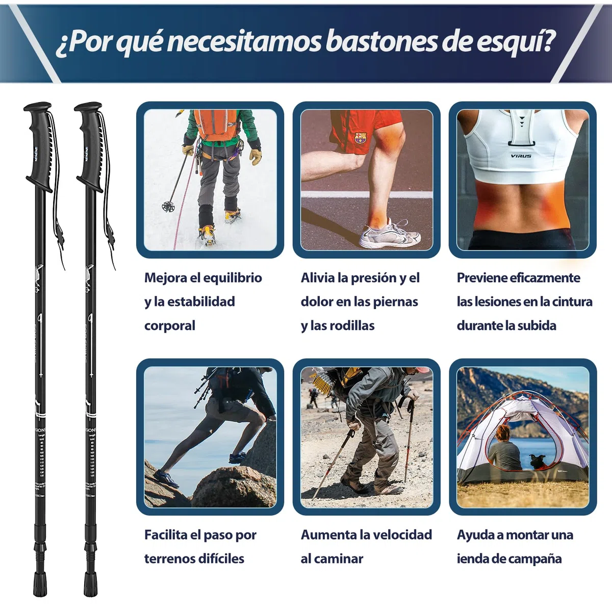 1PZ ES1-TX9 Bastones de esquí Ligeros Telescópicos Ajustables 78cm~135cm Aleación de Aluminio Unisex 2pcs