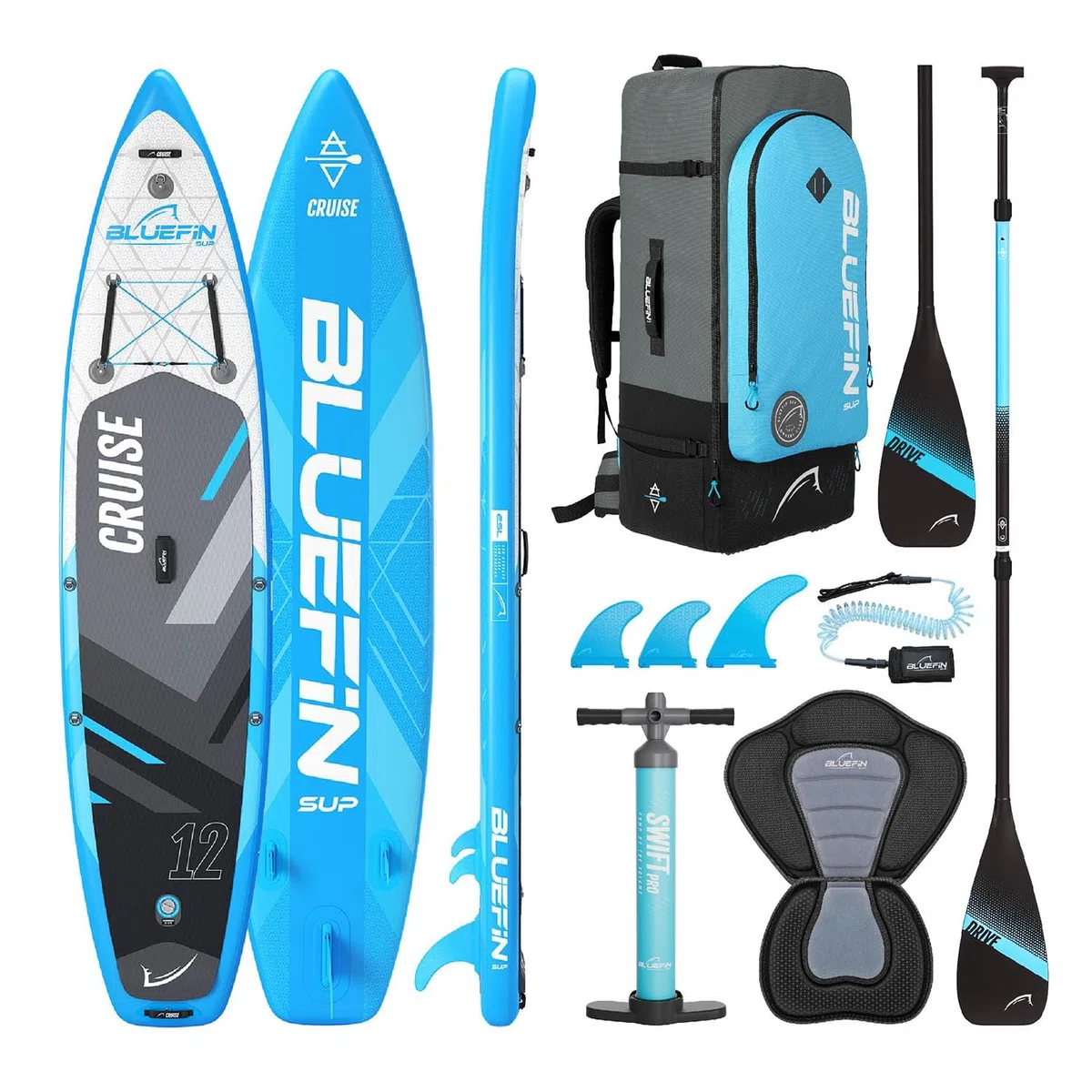 Bluefin Cruise Premium Stand Up Paddle Set | Paddleboard Inflable para Adultos | Paquete Sup con Mochila, Paleta de Fibra de Vidrio y Bomba | Garantía de 5 Años