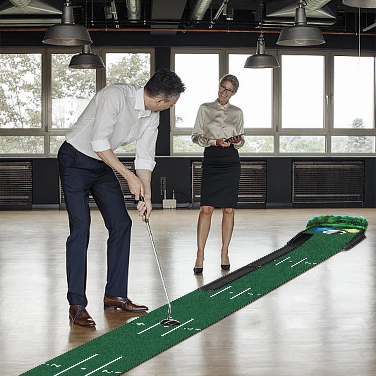 Putting Green Mat, Golf Putting Mat | Alfombra Verde para Interiores y Exteriores - Base de Madera Maciza para Uso en Interiores y Exteriores de Terciopelo con Retorno automático de Bola para Hombres