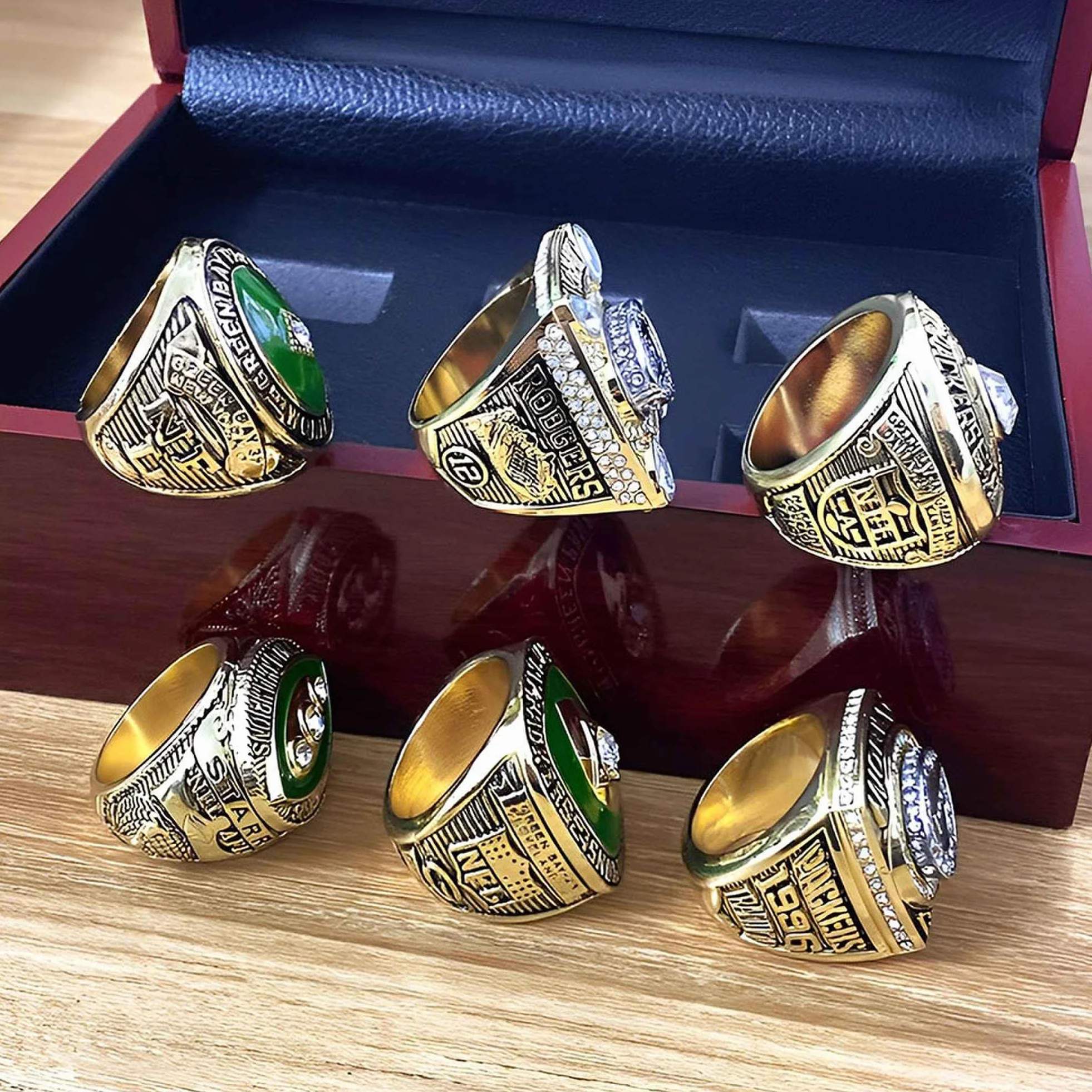 Conjuntos de Anillos de Campeonato de los Green Bay Packers Anillo de campeón de Rugby Super Bowl FFL Recuerdos coleccionables Regalos para Padres de Hombres Vaqueros