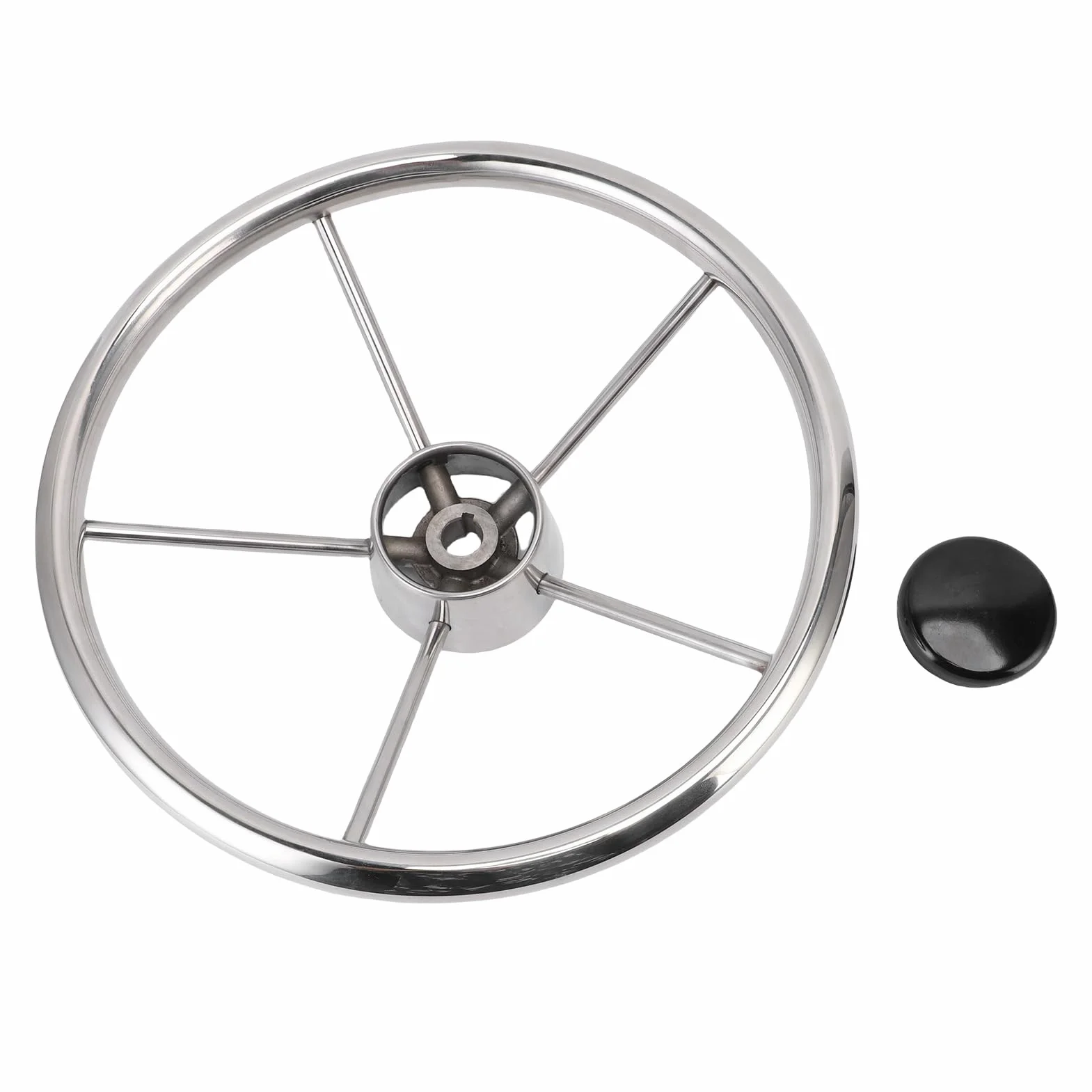 KIMISS Volante de Barco de Acero Inoxidable de 5 Radios, Estilo de 13-1/2 Pulgadas para Yates y Lanchas Rápidas, Volante Marino Clásico con Agarre Cómodo