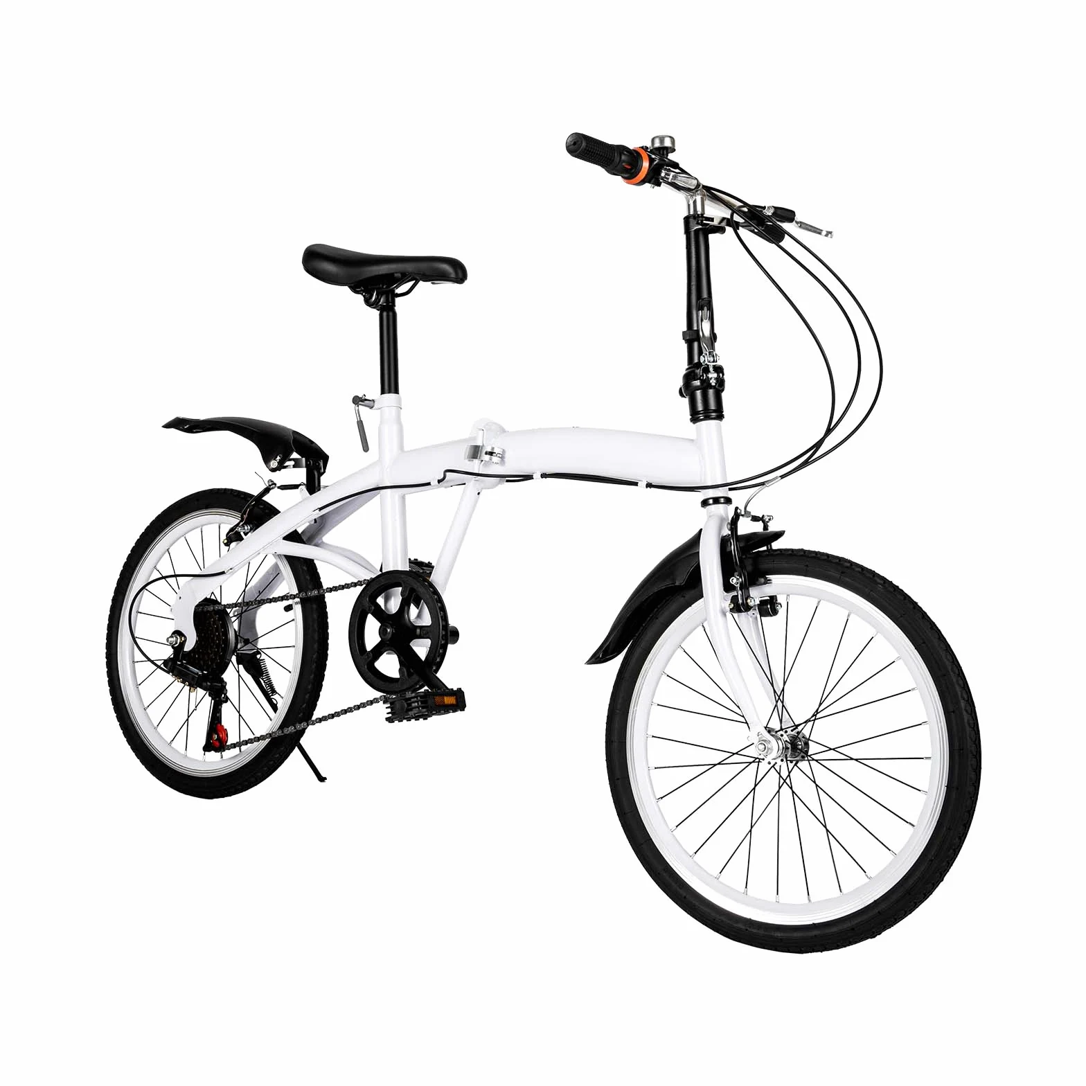 Bicicleta plegable 20 pulgadas, color blanco, 6 marchas, asiento y manillar ajustables, plegado rápido, 90 kg
