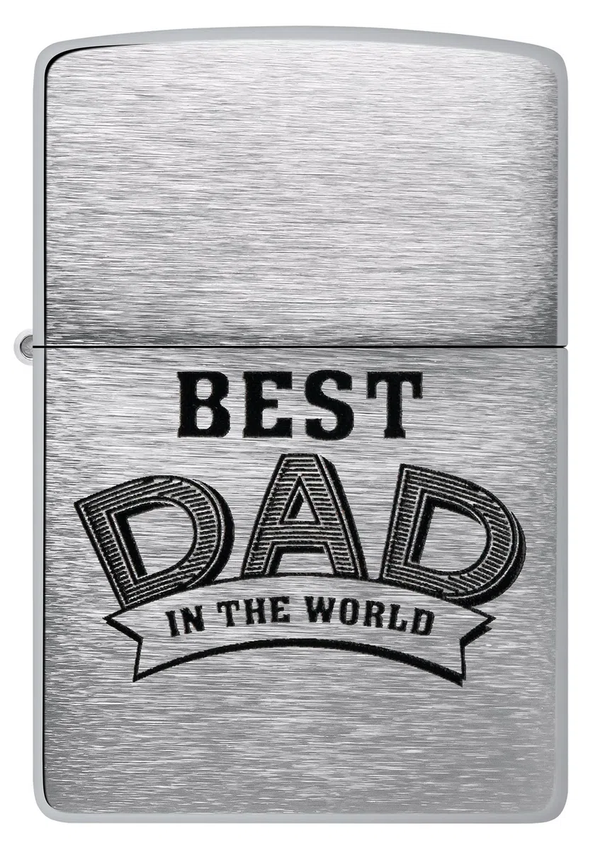Zippo Encendedor a Prueba de Viento - Best Dad - Acabado Cromo Cepillado, Inscripción a Color - Recargable - Reutilizable - Diseño a Prueba de Viento - Caja de Regalo - Hecho en EEUU