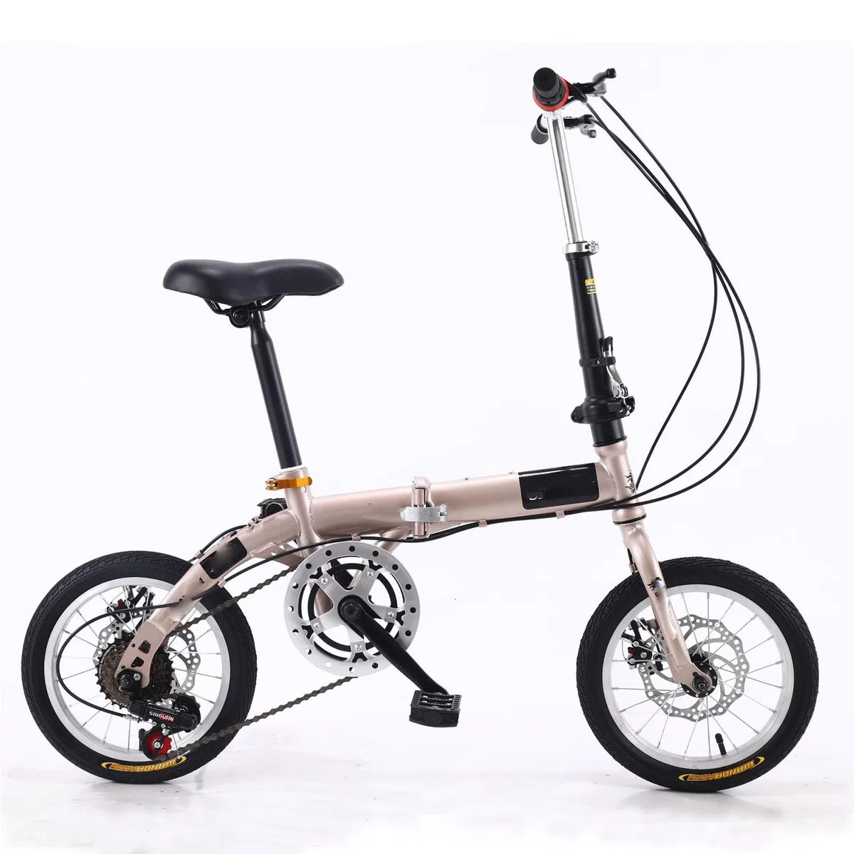 ZDXC Bicicleta Plegable de 14 Pulgadas, Bicicleta Compacta Portátil para Estudiantes de 5 Velocidades, Bicicleta Urbana Ligera para Hombres, Mujeres, Niños, 4 Colores
