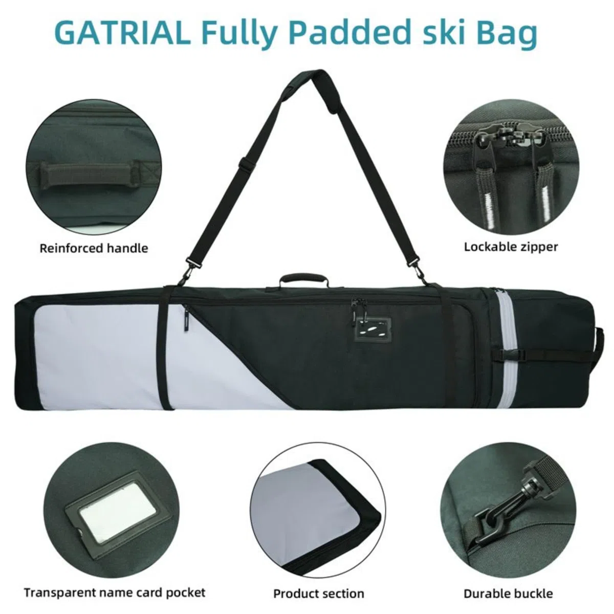 AUMTISC Bolsa de Snowboard Acolchada, Resistente con Forro Interior Impermeable, Correas Ajustables para el Hombro, Apta para Snowboard de 155 a 180 cm
