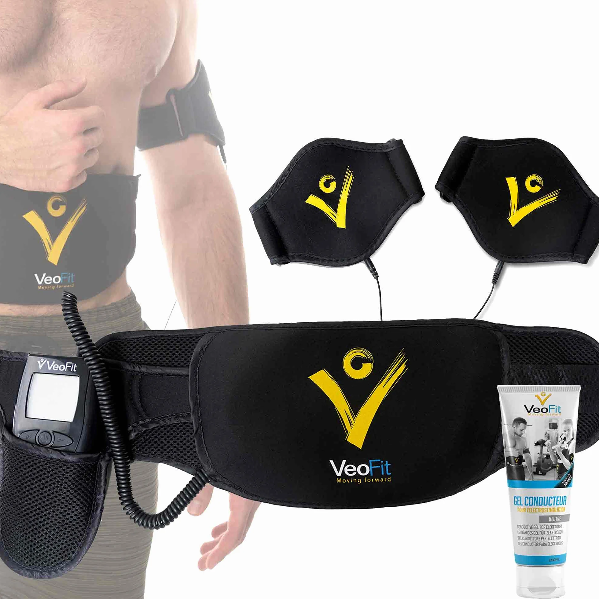 VeoFit Cinturon Abdominal Electroestimulacion EMS Pro –Cinturon vibrador Adelgazante para Abdominales, Brazos,Muslos, Pierna y Gluteas – Hombre y Mujer – Incluye Guía Fitness y Funda