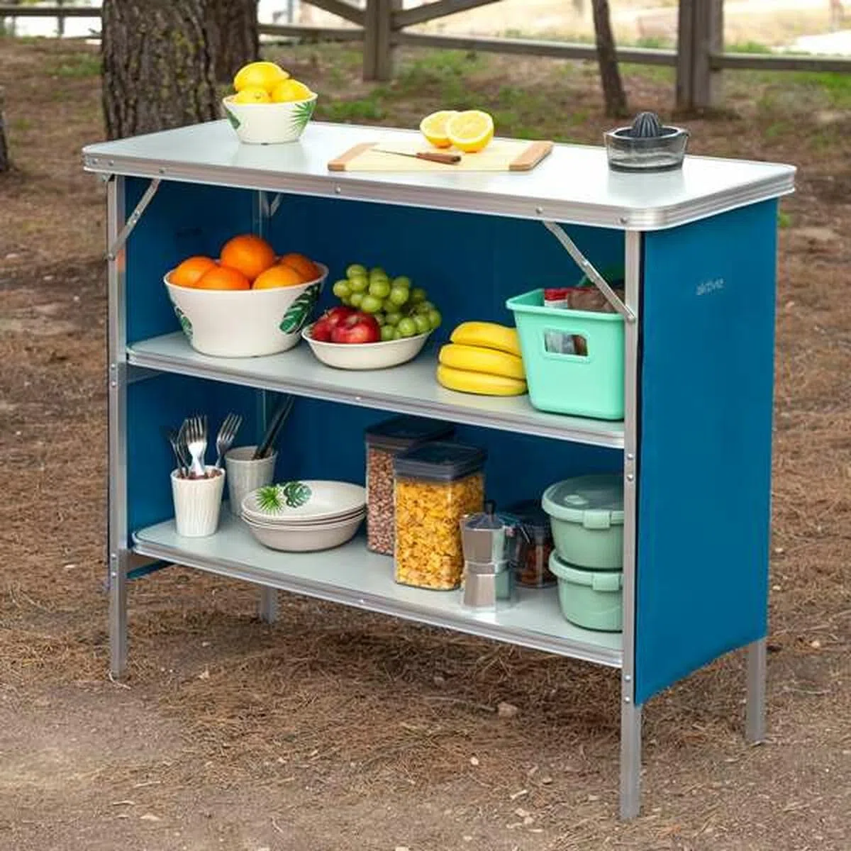AKTIVE 63090 Armario de Tela para Camping, Estructura Plegable y Desmontable, con Bolsa de Transporte, Medidas 110x38x88 cm, Mueble Auxiliar Cocina Exterior, Armarios, Almacenaje Aire Libre