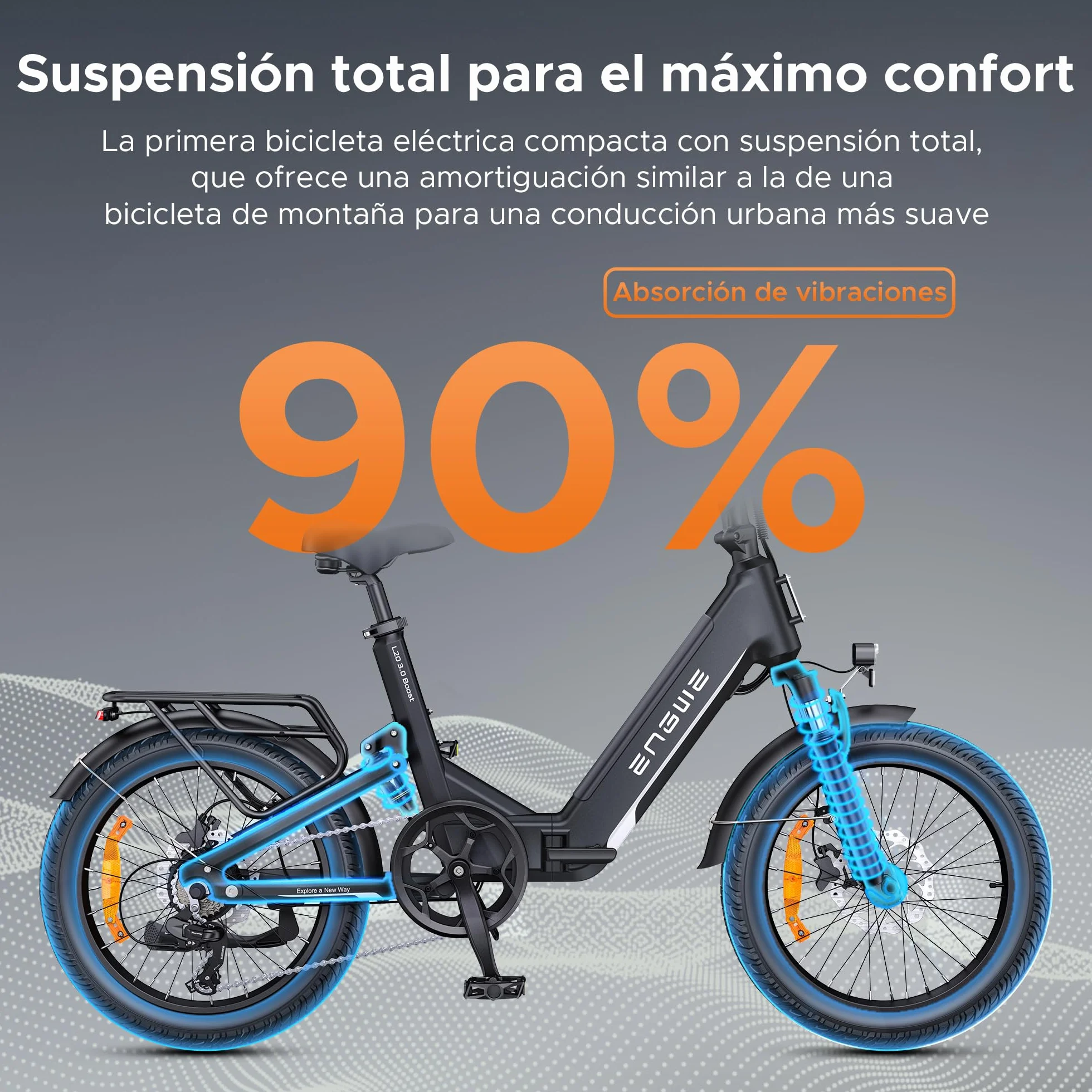 ENGWE L20 3.0 Boost Bicicleta eléctrica, batería de 48 V y 13,5 Ah, hasta 135 km, Sensor de par y Frenos hidráulicos, neumáticos 20x3,0, compatibilidad con aplicación