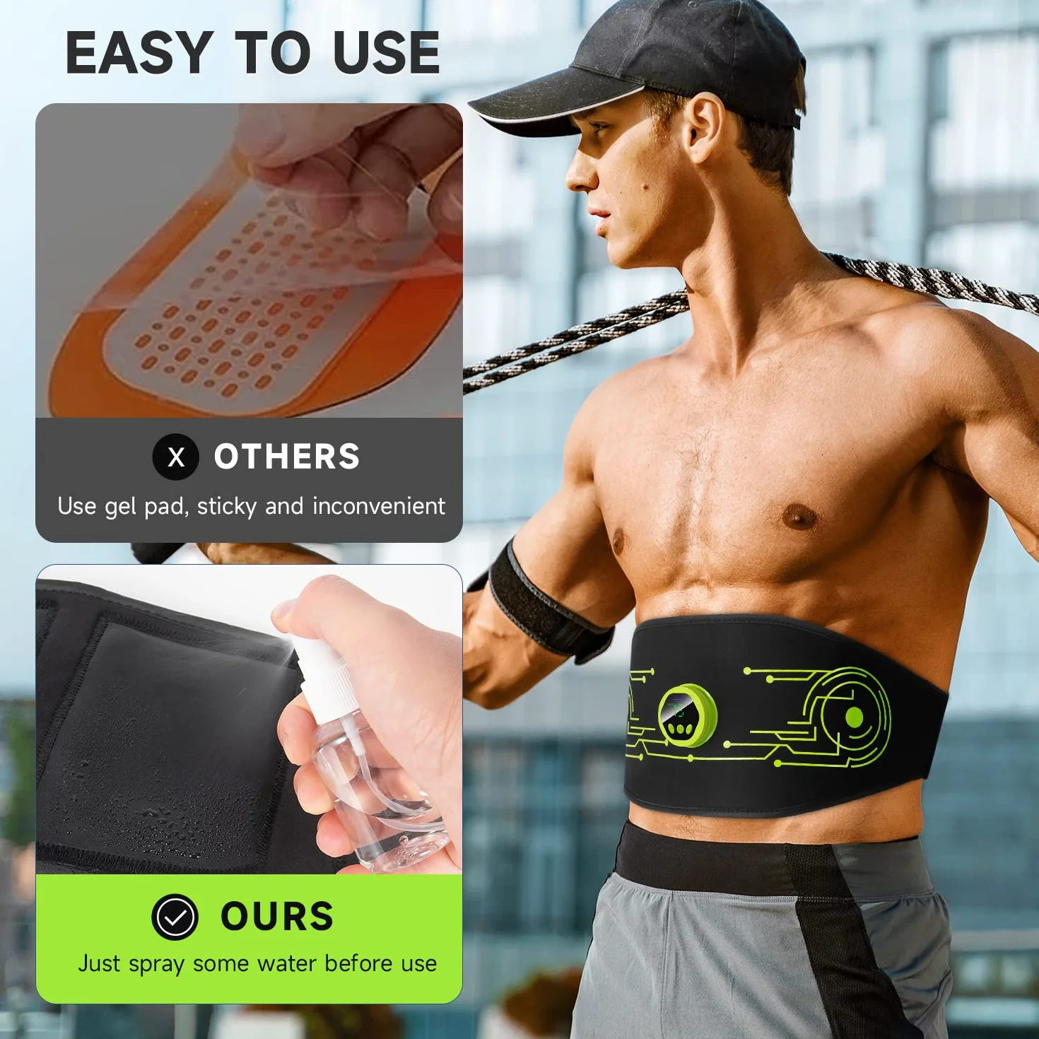 EMS Electroestimulador Muscular, Abdominales Electroestimulacion, Abdominales Cinturón, Masajeador Eléctrico Cinturón, 6 Modos y 15 Niveles de Intensidad (Hombres/Mujeres) - Verde
