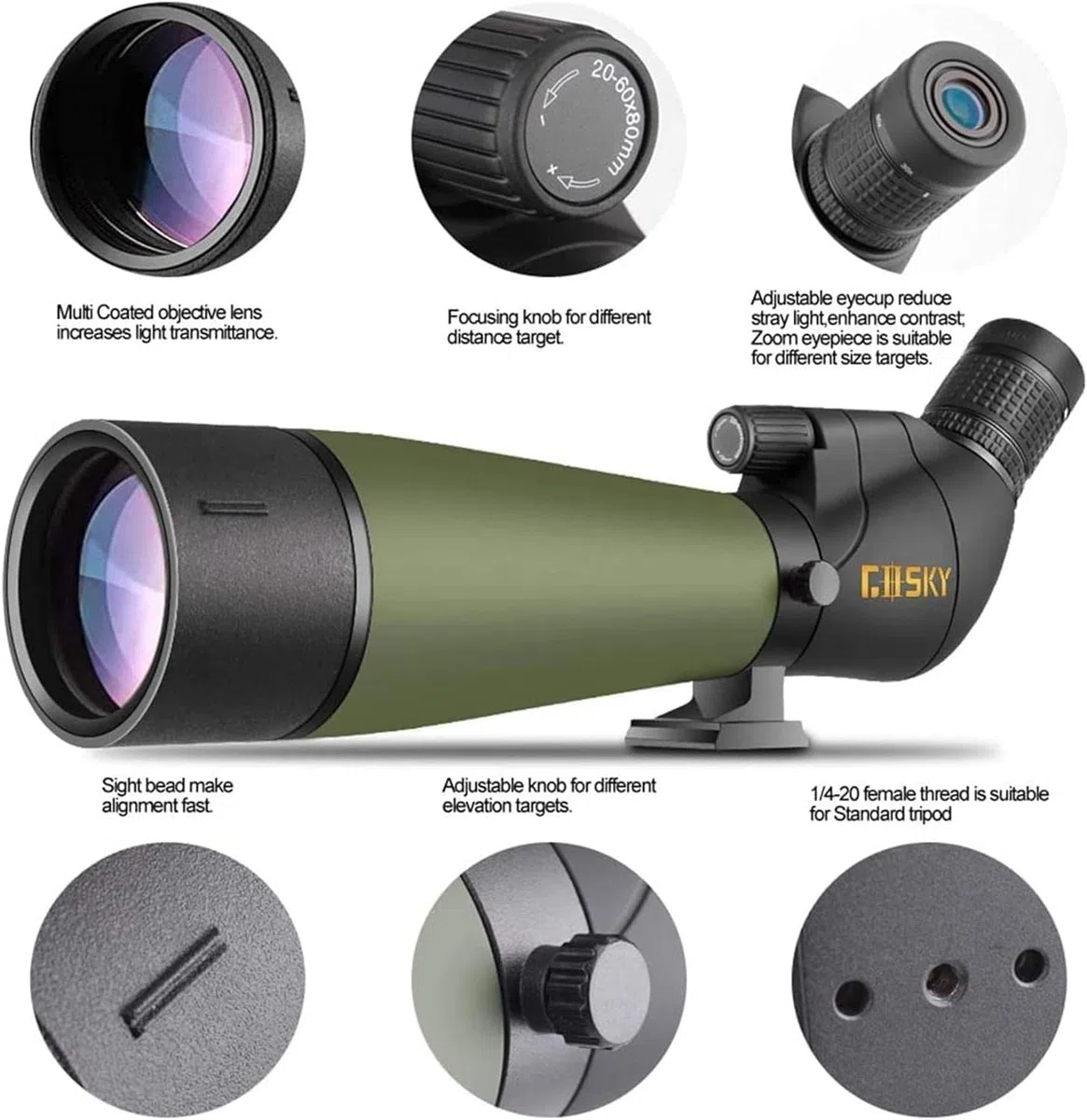 Gosky Alcance de detección en ángulo BAK4 actualizado para Tiro al Objetivo, Caza, observación de Aves, paisajes de Vida Silvestre (Adaptador de cámara Compatible con Nikon)