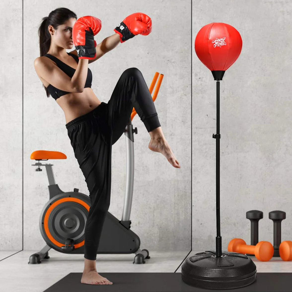 KOMFOTTEU Punchingball con Altura Regurable 120-154 cm, Pelota de Boxeo de Pie con Guantes y Bomba, Saco con Base Rellenable, Juego para Niños y Adultos