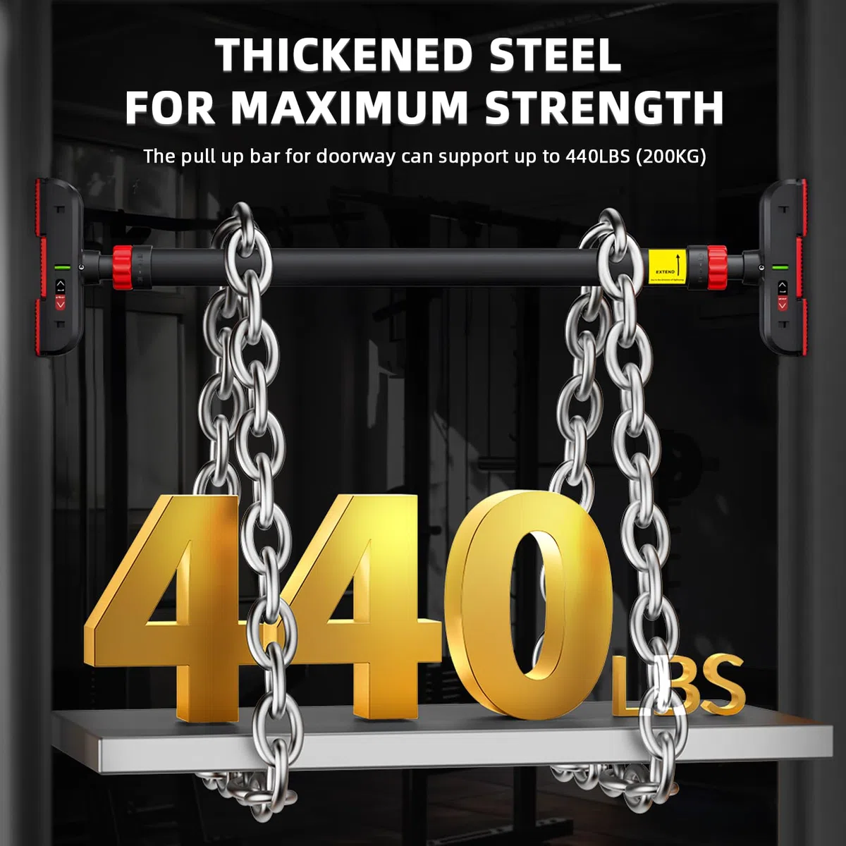 Barra de Dominadas sin Tornillos, Barra de Ejercicio para Pared, Ajustable 72-110cm, hasta 200 kg, Barra de Entrenamiento para Puerta Bloqueo Auto para Gimnasio en Casa Físico