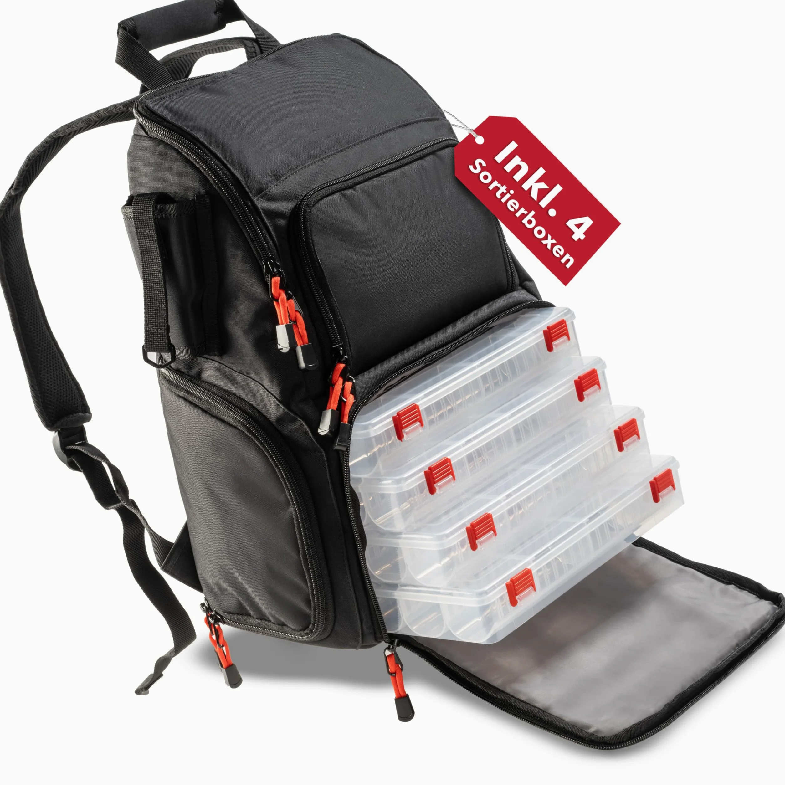 Paradox Fishing Mochila de pesca con cajas, incluye 4 cajas, maletín de pesca