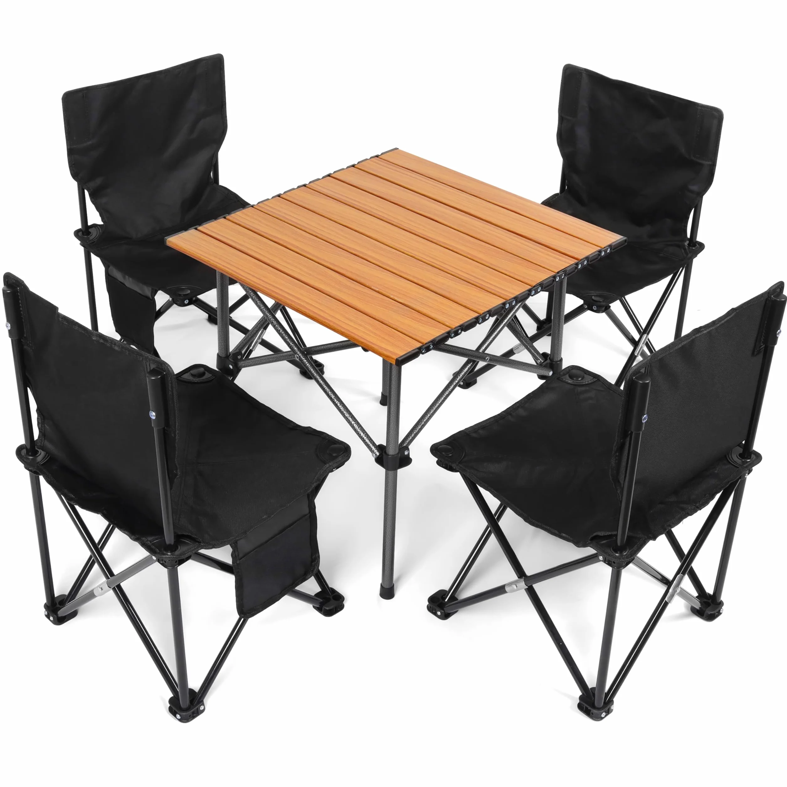 BELLE VOUS (5 Piezas Set de Mesa Plegable con Sillas Negras - Pack de Silla Plegable y Portátil para Usar en Exteriores e Interiores - para Pícnic, BBQs, Patio en el Jardín y Viajes