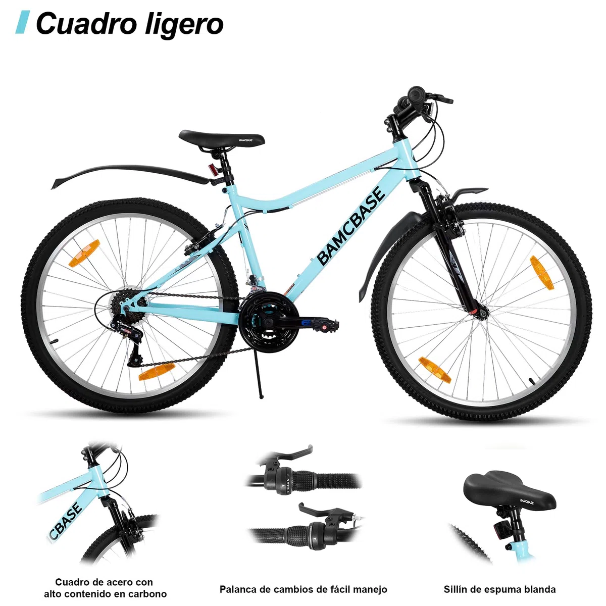 Hiland Bicicleta de Montaña Mujer 26", 18 Velocidades, Resistente, Cuadro de Acero al Carbono, Ciudad y Ocio, Frenos en V, Confortable - Color: Azul Claro/Morado/Blanco