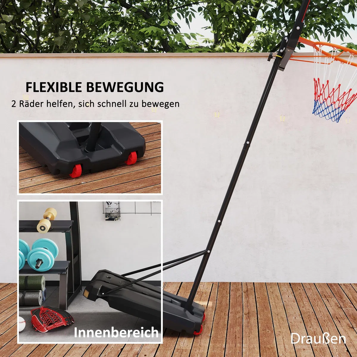 AIYAPLAY canasta de baloncesto al aire libre para niños, 210-260 cm soporte de baloncesto ajustable en altura con ruedas, sistema de baloncesto con soporte para niños a partir de 6 años, rojo