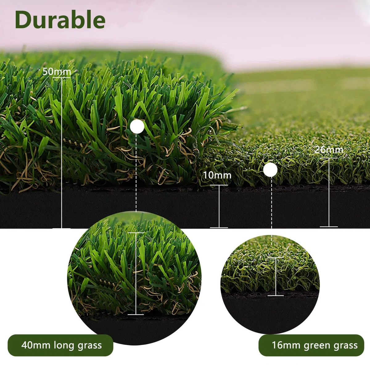 Alfombrilla de golf de 150 x 120 cm, con 40 mm de grosor y 16 mm Fairway Turf, acolchado de EVA de 10 mm, doble área de té y chipping, incluye 9 pelotas y tés, esterilla de práctica de golf extra