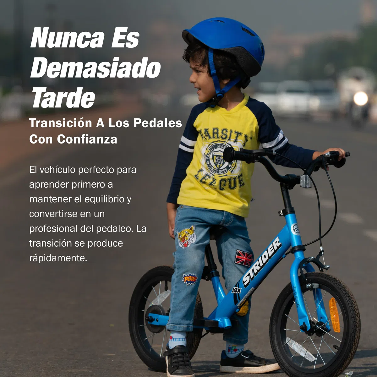 Strider 14x - Bicicleta de Equilibrio para niños de 3 a 6 años - Asas adaptadas, sillín Acolchado, reposapiés y neumáticos para Todo Uso - Montaje fácil