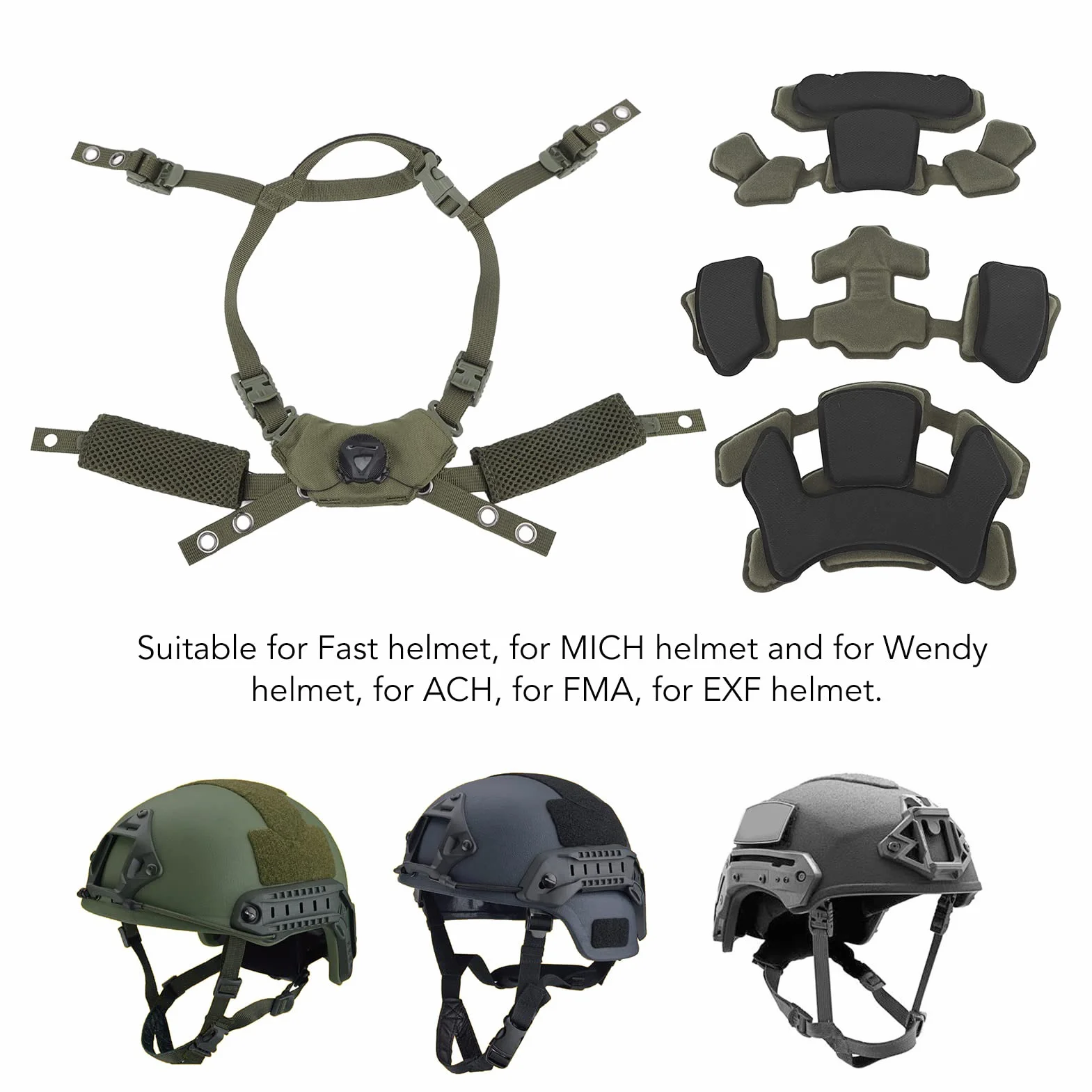 Sistema de suspensión de esfera ajustable, correa de barbilla, kit de acolchado de espuma viscoelástica con Fast Me Team Wendy FMA EXF para cascos ACH