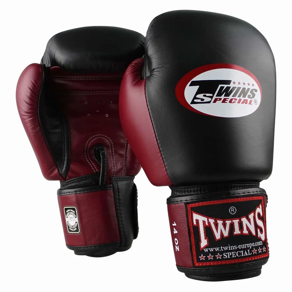 Twins Special BGVL 3 Guantes de Boxeo - Cuero Genuino - Negro/Rojo Vino - 12 oz
