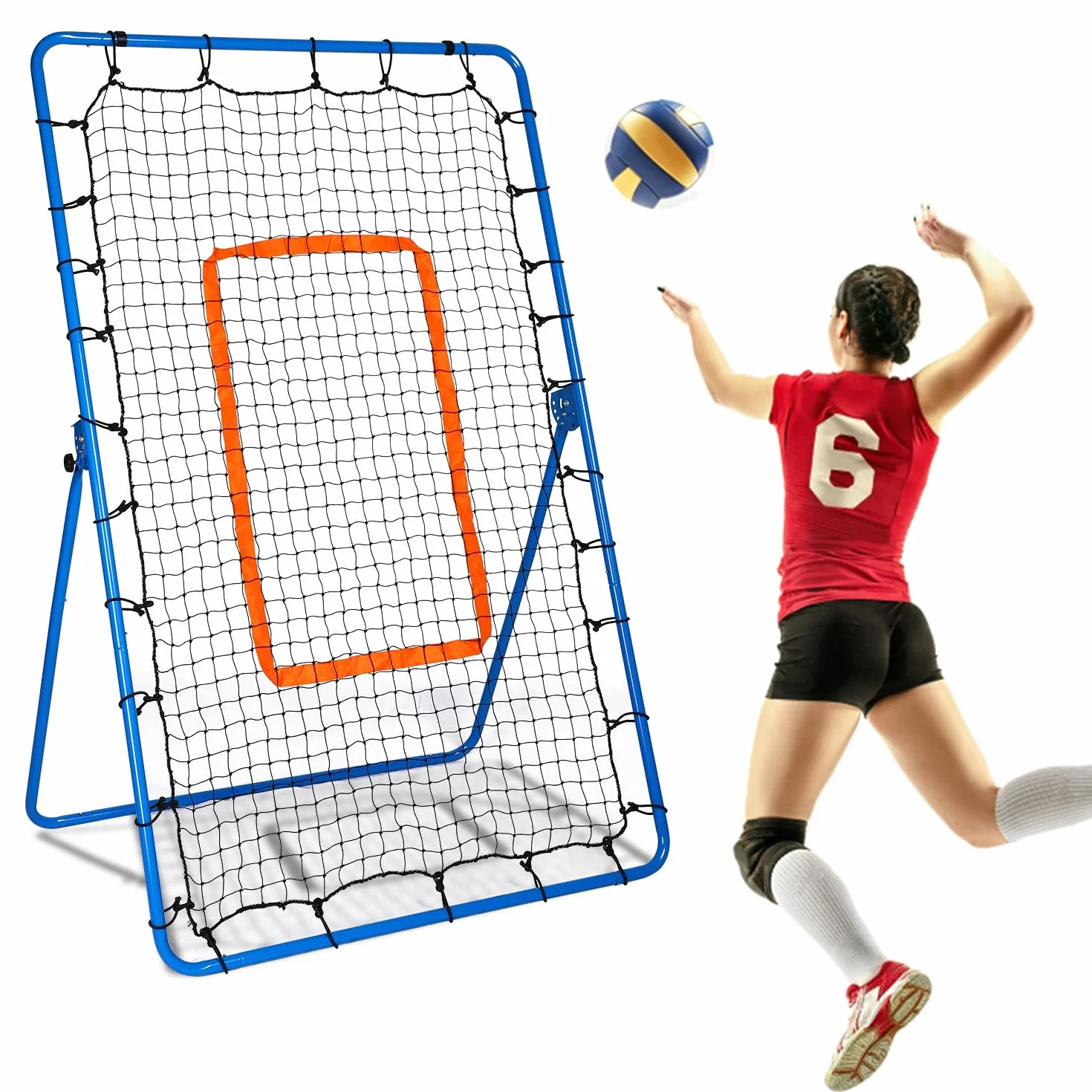 Red de Rebote para Voleibol, 180 x 110cm Ajustable en 5 Ángulos Volleyball Rebounder, Portería Equipo de Entrenamiento de Voleibol con Red de Polietileno para Practicar Rematar y Golpear