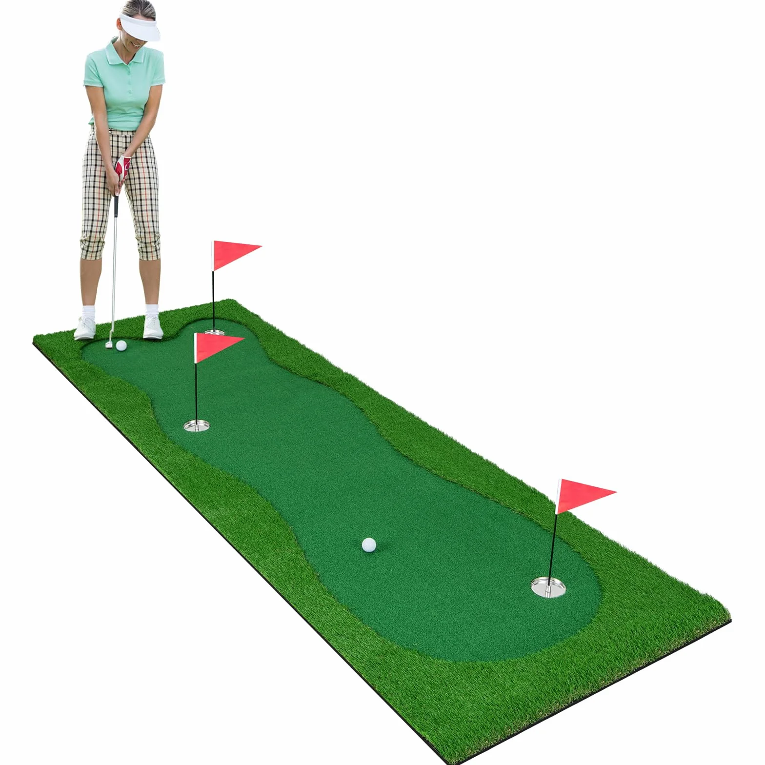 LIFEZEAL Alfombrilla de Entrenamiento de Golf, 3x1m, Esterilla Golf Profesional con 2 Pelotas de Golf, Alfombra de práctica con 3 Agujeros, tapete de Golf Plegable para Interior y Exterior