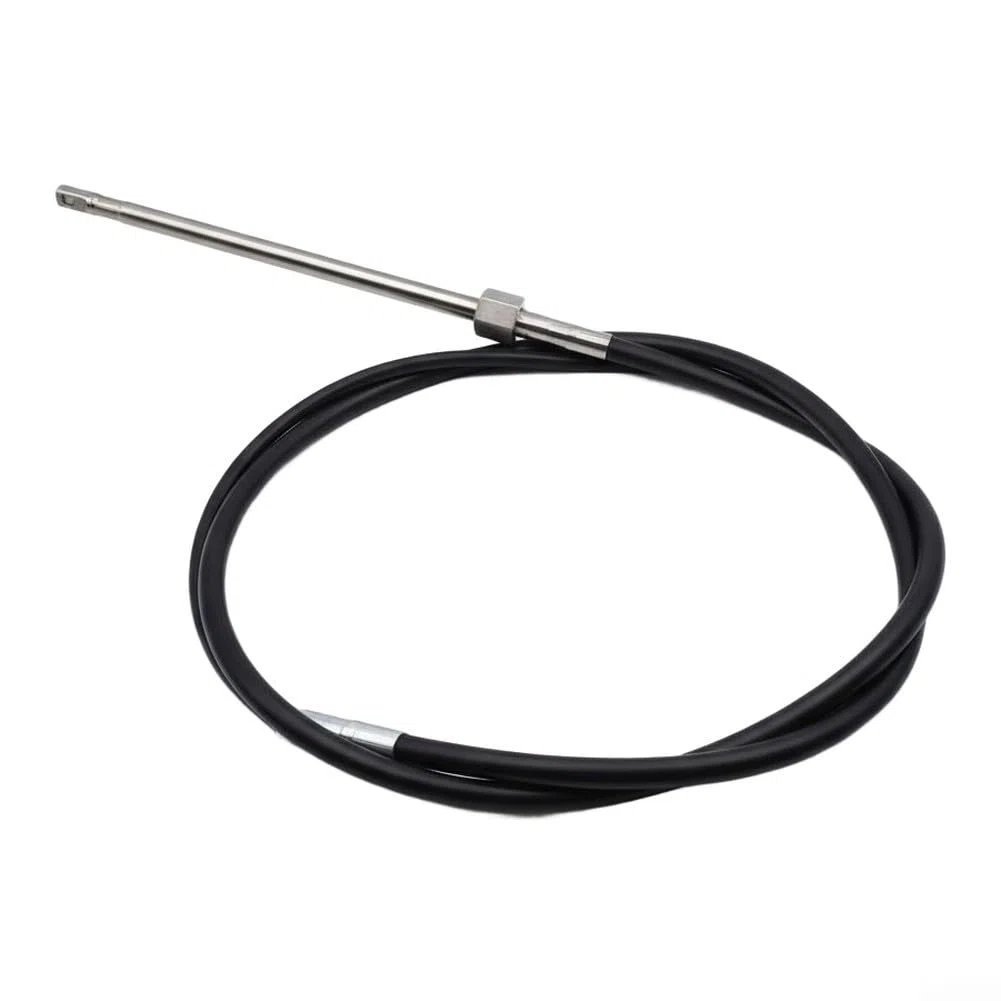 Cable de dirección de barco, kit de timón fuera de borda giratorio para lanchas rápidas de pesca marina, alambre de control de baja fricción de acero inoxidable, negro (12 pies)