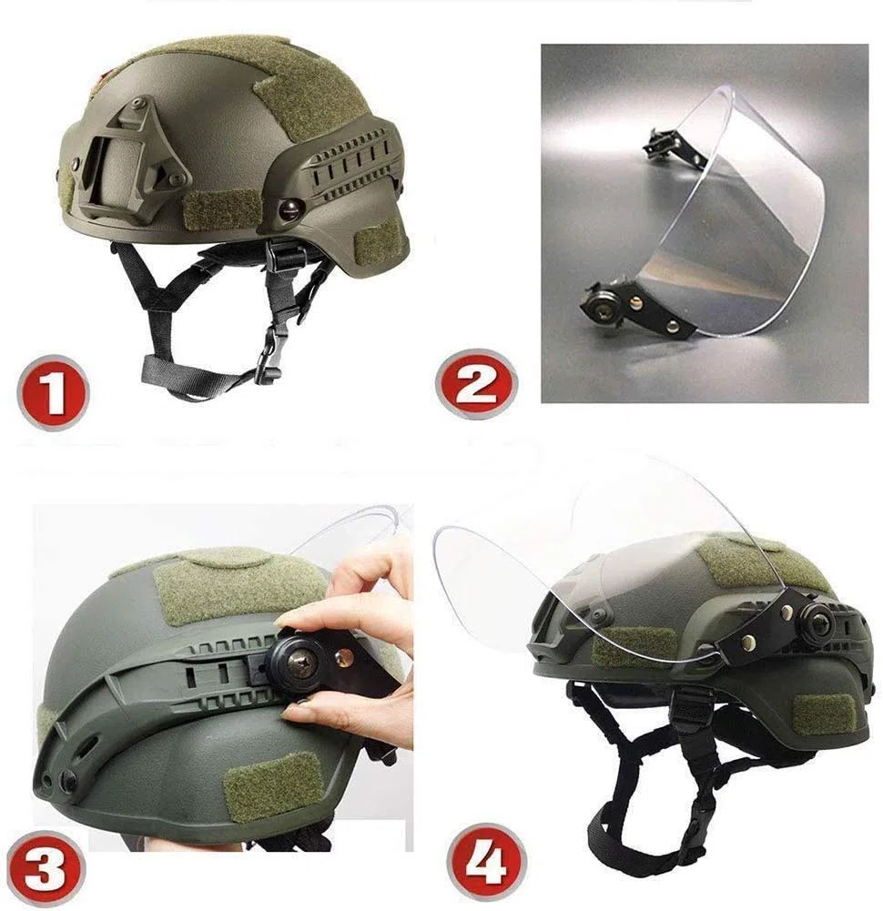 Casco táctico Mich 2000 Fast con Visera Transparente Riot Visor Gafas Protectoras deslizantes para Airsoft Paintball CS War Games Deportes al Aire Libre