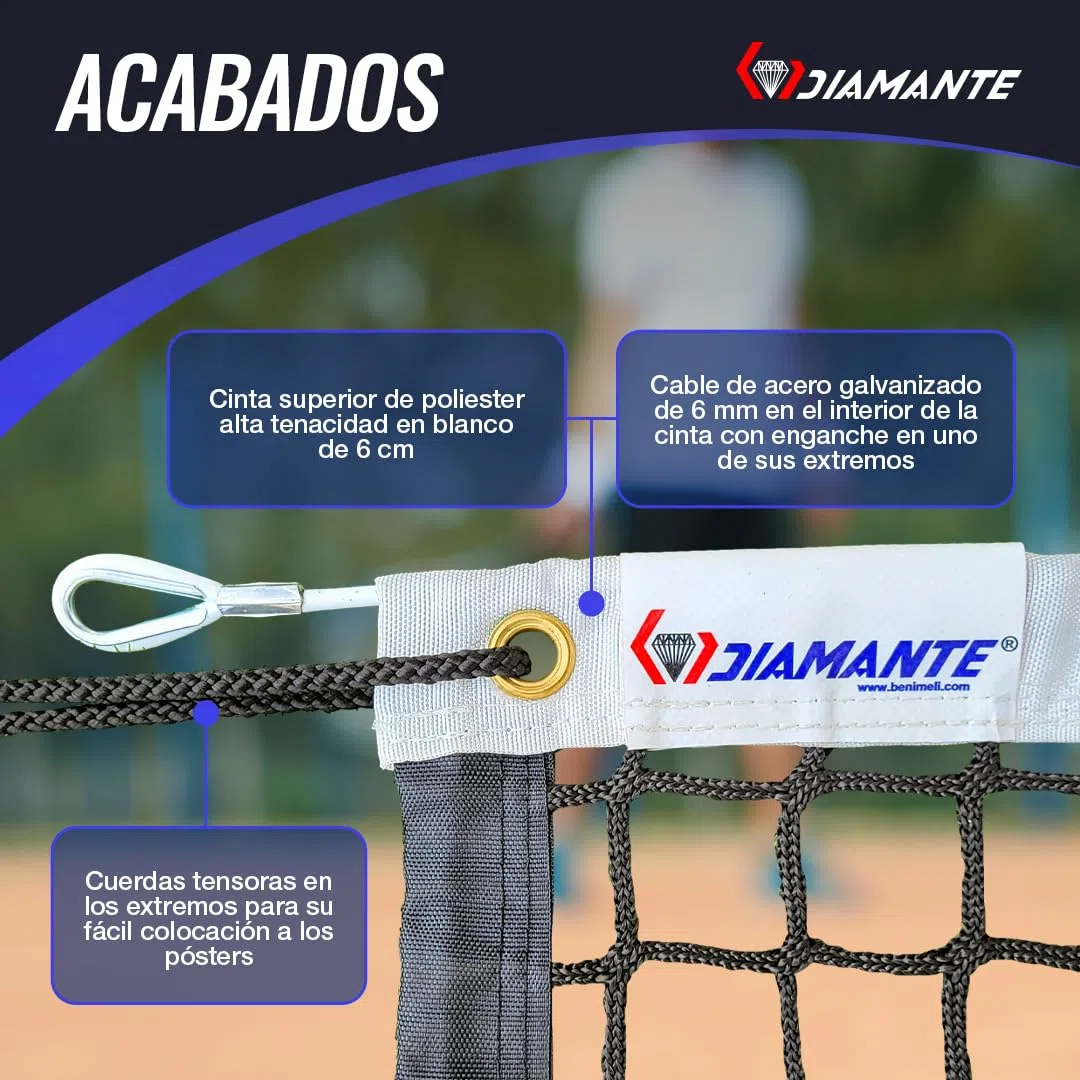 DIAMANTE Red Padel Profesional - Red Badminton y Padel Accesorios Hombre - 10x0,92m con Cable de Acero y Tratamiento Anti UV - Ideal para Redes Deportivas, Red Pickleball y Badminton Red