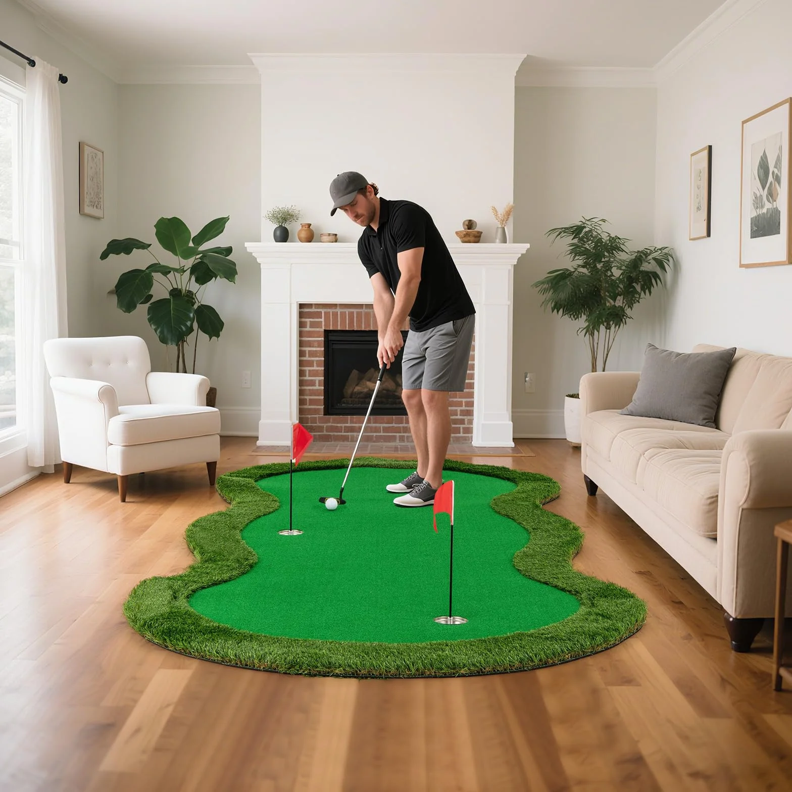 LIFEZEAL Alfombra de Practica de Golf Profesional 150x300 cm con 3 Hoyos y Pelotas Tapete de Putt para Interior y Exterior en Casa Oficina Patio