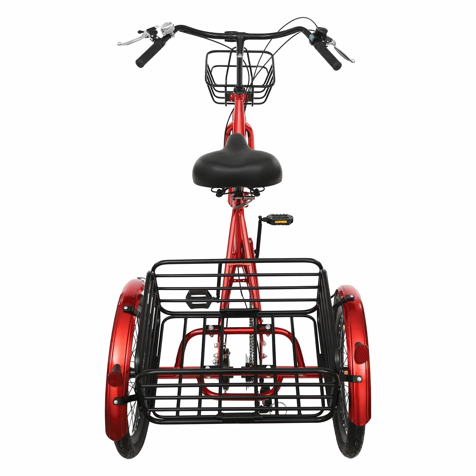 Triciclo plegable de 20 pulgadas para adultos, 7 velocidades, plegable, con cesta de la compra, altura ajustable de tres ruedas para adultos y personas mayores para ocio, color rojo