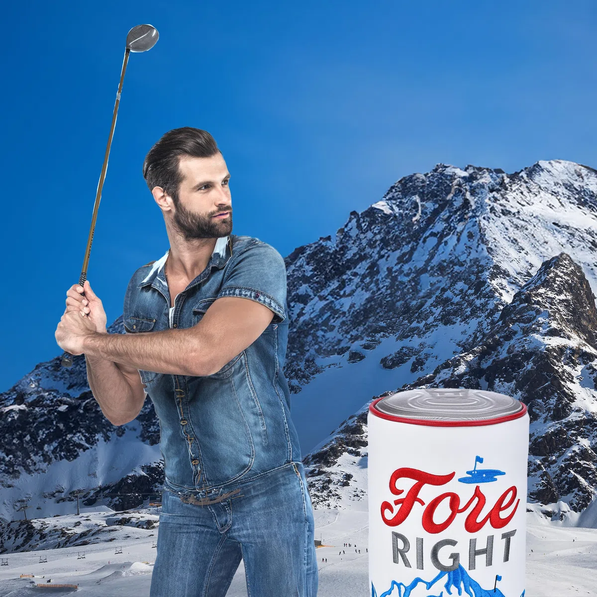 Shanker Golf Funda para Cabeza de Conductor – Funda Divertida para Lata de Cerveza Fore Right – Funda de Piel sintética para Palos de Golf – Acabado Bordado