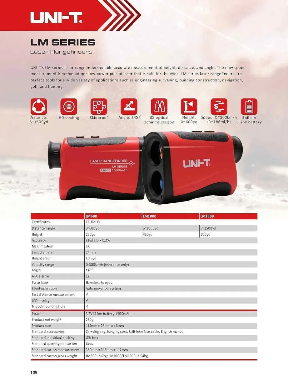 UNI-T LM1000/LM1500/LM2000 Laser Rangefinder Digital Distance Meter Hunting Golf Rangefinder LCD Display Tape Measure Professional…