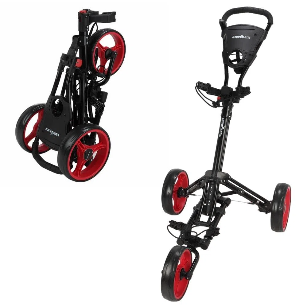 Golf X-Lite One-Click Carrito DE Golf Plegable para Tirar/Empujar, Negro/Rojo