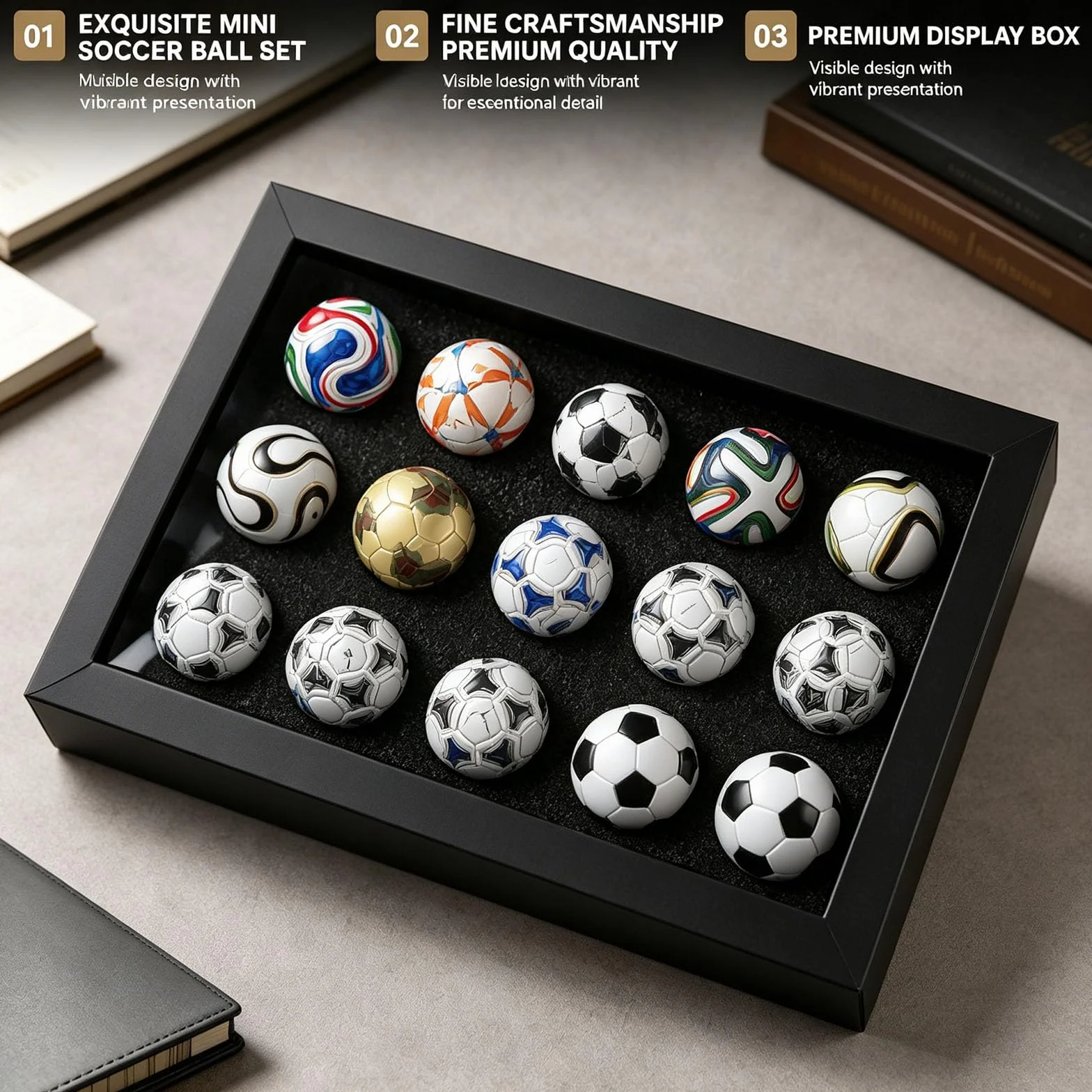 Genérico Colección de Mini Balones de Fútbol, ​​Colección de Balones de Fútbol Artesanales 1970-2026, Figuras, Réplicas de Torneos Coleccionables, Regalo Ideal para Aficionados al Fútbol