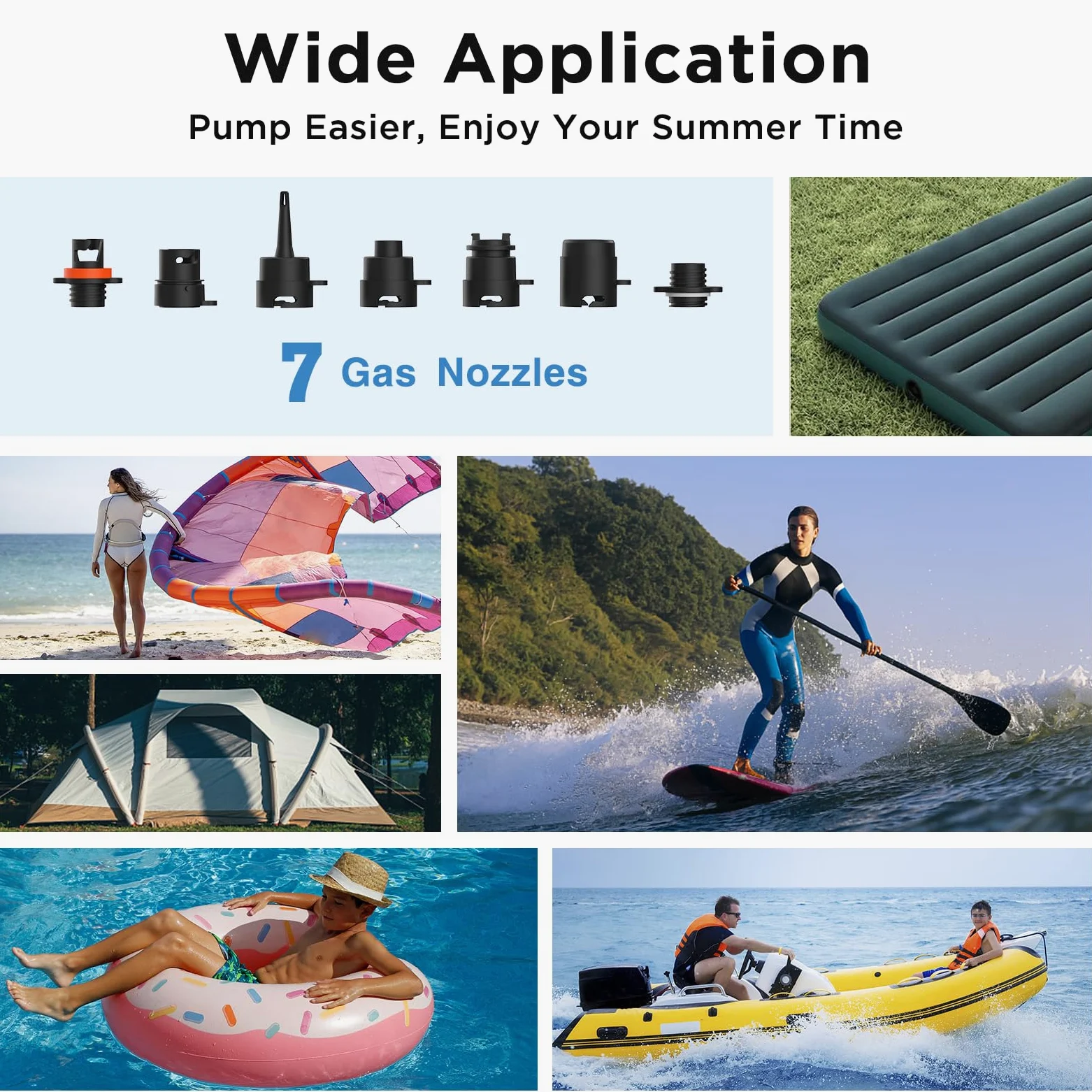 AIRBANK Bomba de Aire eléctrica Sup con batería The Buffer Pro, Bomba de Aire Recargable de Doble Etapa con Apagado automático para Tabla de Remo, lámina de ala y Cometa, Tienda de campaña, colchón