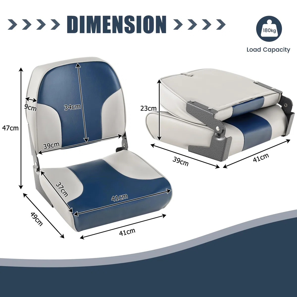 HOMASIS 2 asientos plegables para barcos acolchados, con asiento de 11 cm de grosor, silla de control impermeable con correa de fijación, asiento de control ergonómico para barco, 50 x 42 x 52 cm