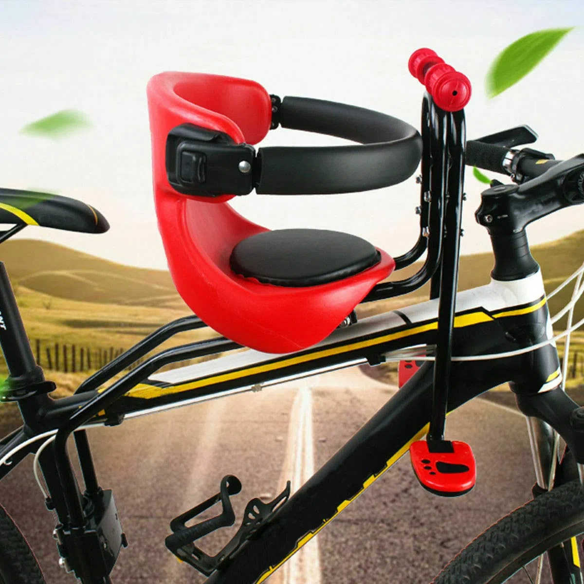 Asiento infantil para bicicleta de montaña, asiento delantero para niños, con asas antideslizantes/reposapiés, carga máxima de 50 kg, adecuado para la mayoría de bicicletas de montaña, fácil montaje