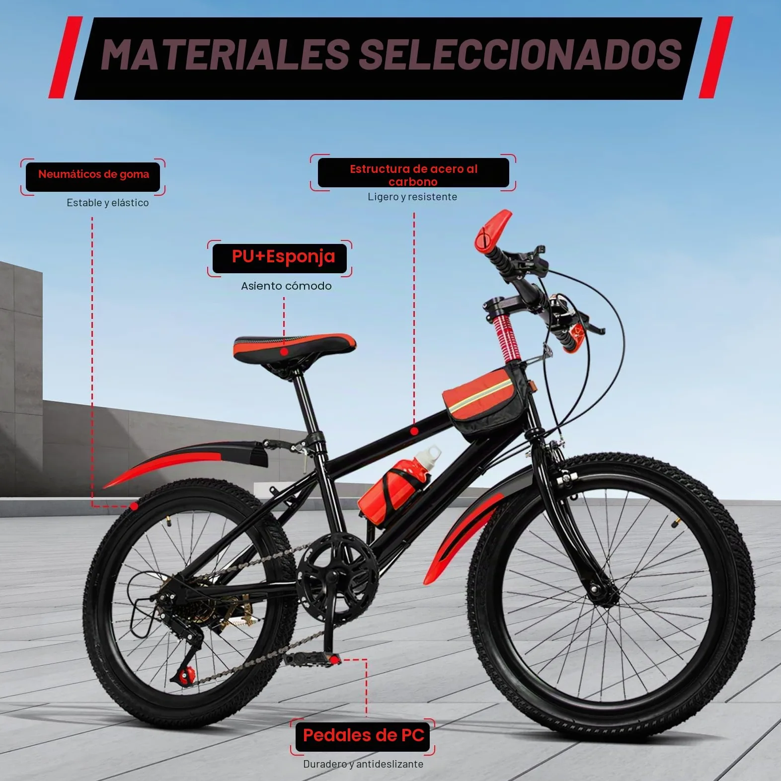 Bicicleta infantil de 20 pulgadas, Bicicleta de montaña de 7 velocidades, color rojo con guardabarros, bicicleta juvenil mejorada, rueda de acero al carbono, bicicleta de montaña de 8 a 13