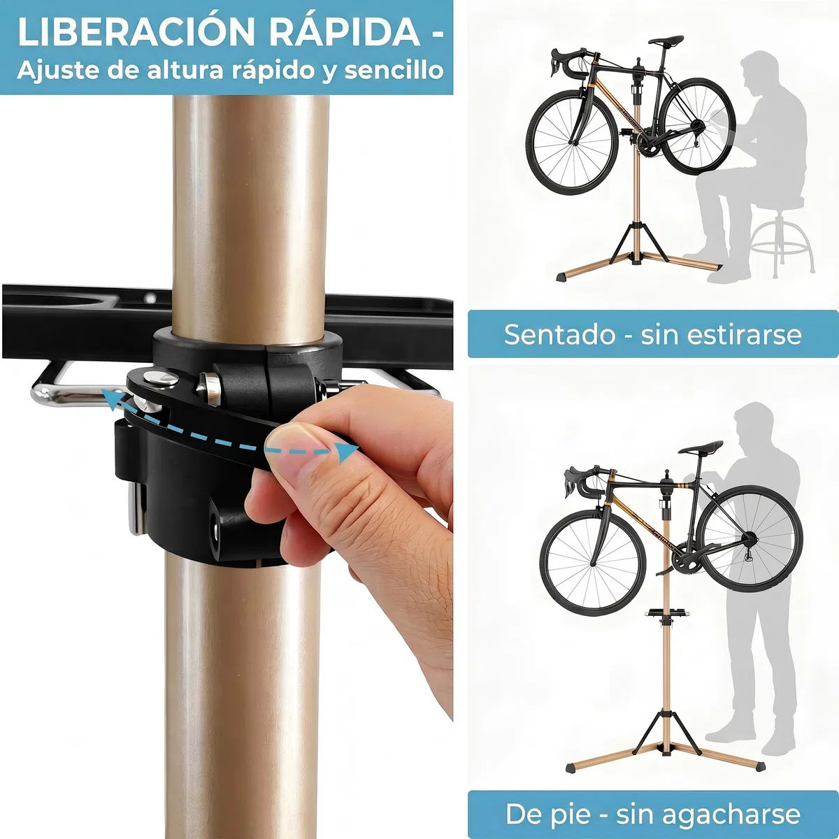 BRS04A - Soporte de reparación de bicicletas, 2 patas, negro, aluminio,