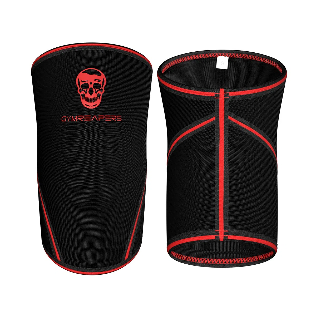 Gymreapers Rodilla Mangas (par W/Bolsa) – Rodilla compresión Manga Apoyo para Sentadillas, Levantamiento de Pesas, y Levantamiento de Potencia 7 mm Neopreno Mangas, Negro/Rojo
