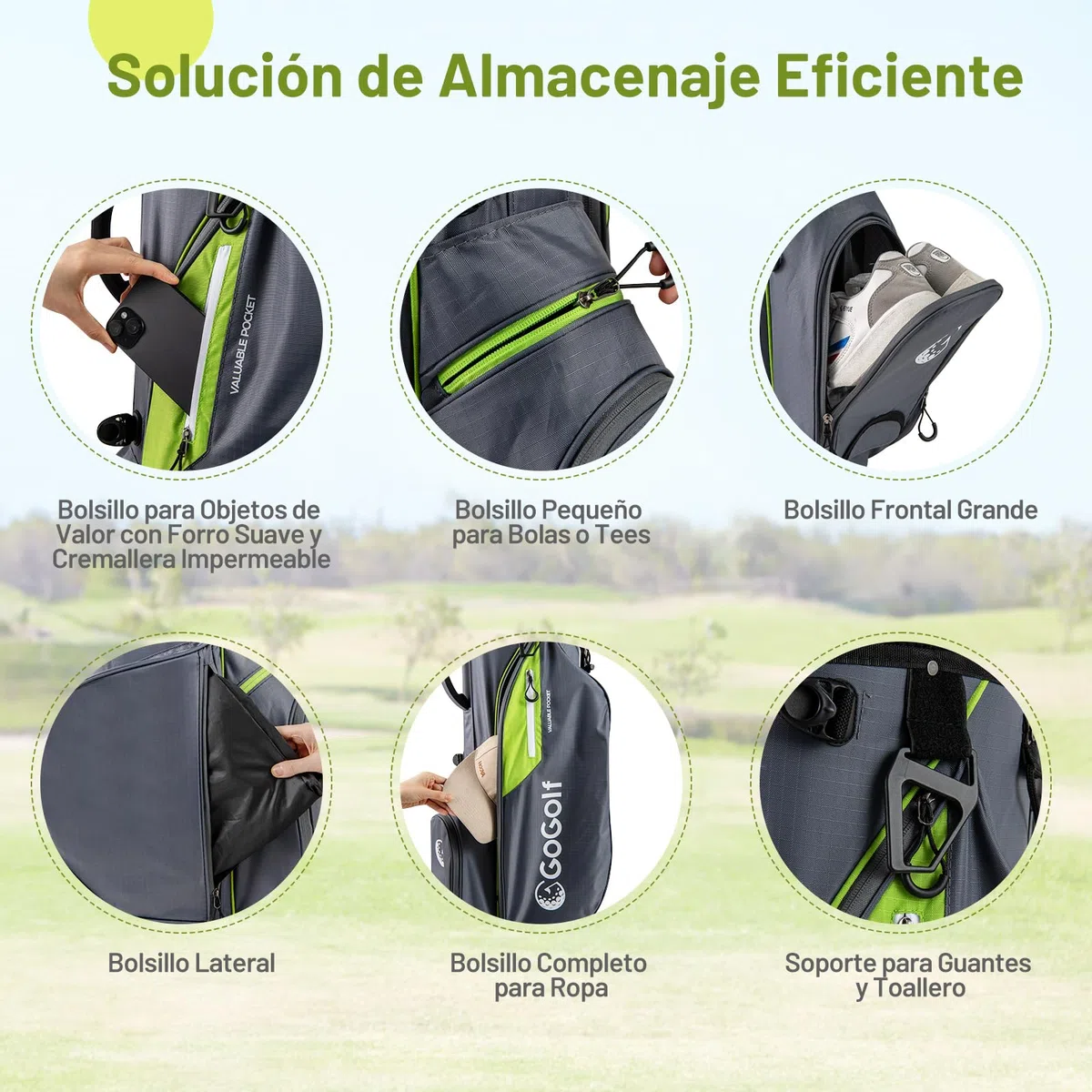 GYAMX Bolsa de Golf con Trípode, Bolsa de Soporte Profesional Golf con 8 Divisores, 5 Bolsillos con Cierre, Doble Correa Ajustable, Funda Impermeable, Unisex