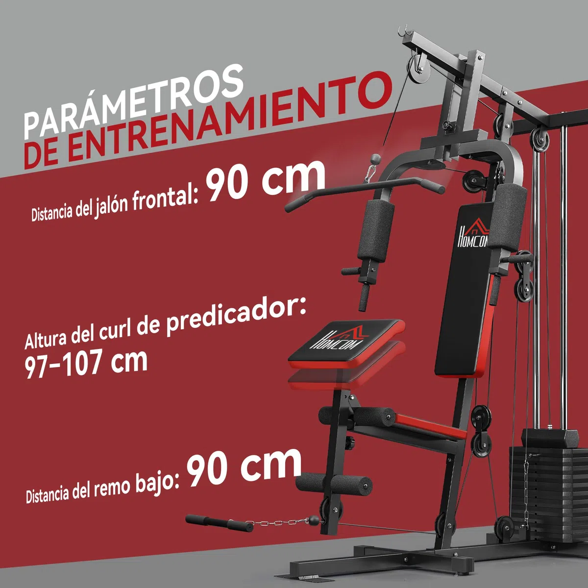 HOMCOM Multiestación Musculación, Máquina de Musculación con Prensa de Pecho, Placas de Peso 65 kg, Curl de Piernas y Brazos, Polea Mariposa, Carga 100 kg para Entrenamiento Casa Gimnasio