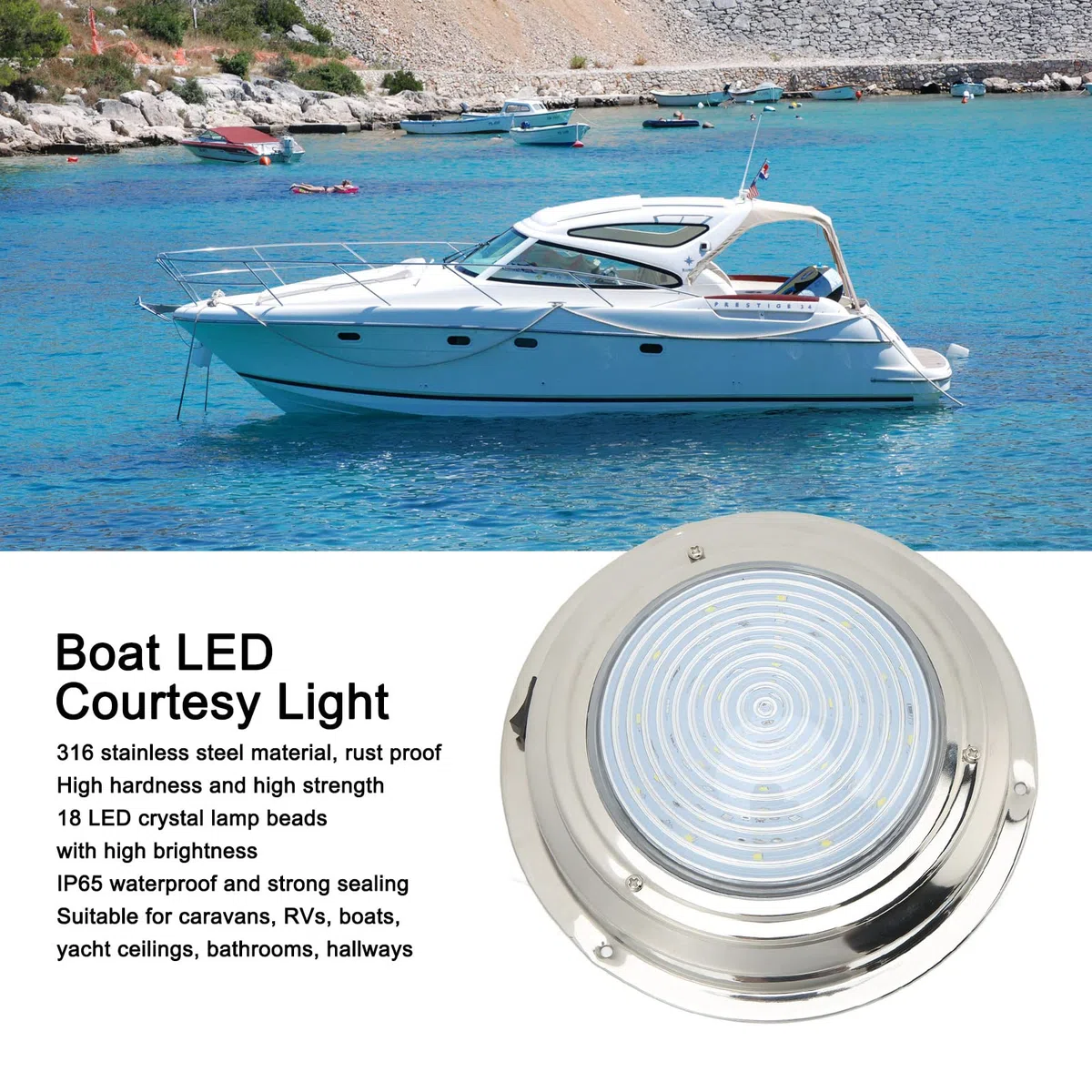 Cryfokt Luces Interiores de Barcos Marinos, 6.5In LED RV Lights Boat Ip65 Cubierta Impermeable Luz de Cortesía con 8 Cuentas de Lámpara LED Luces de Techo LED para Baño de Caravana RV (Luz Blanca)