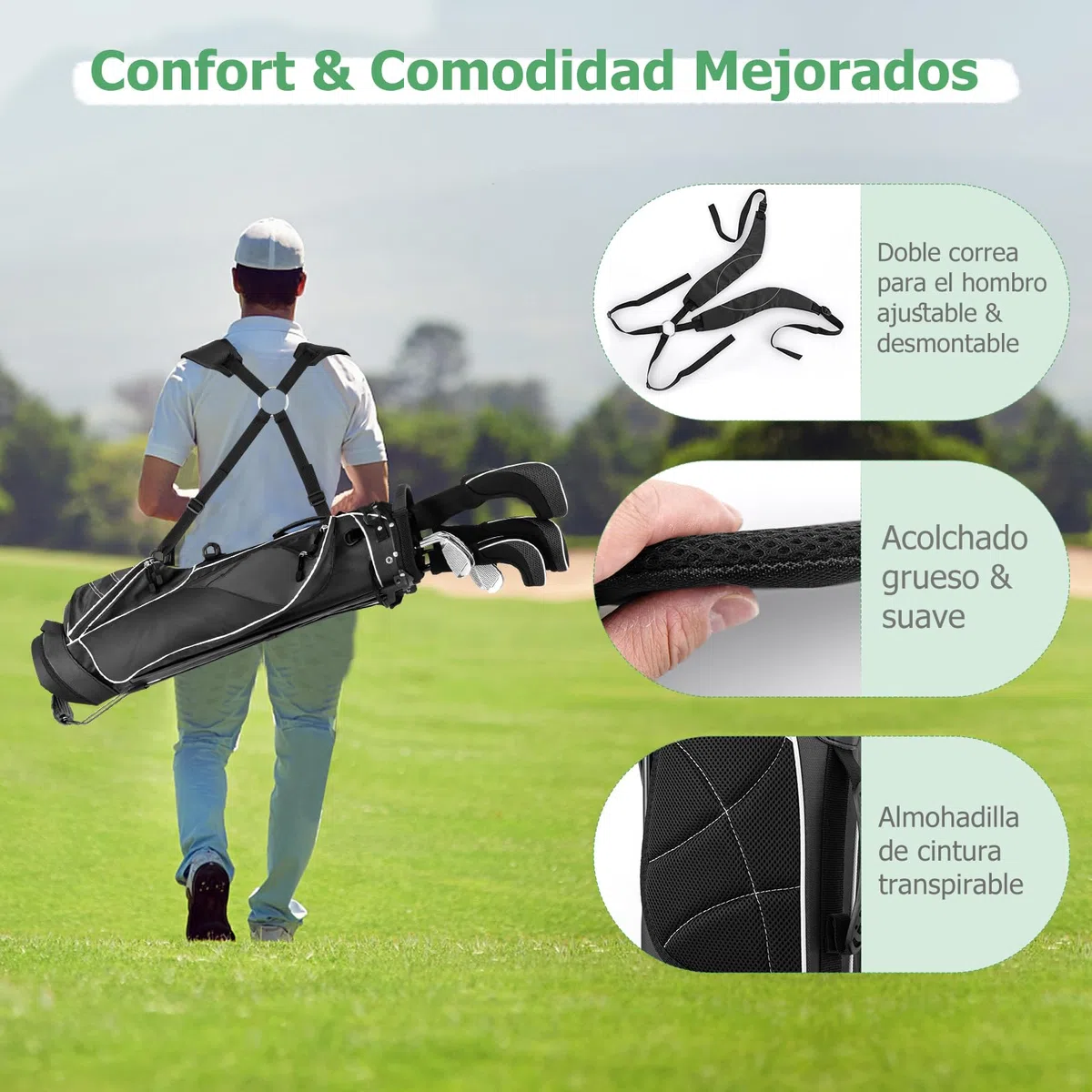GYMAX Bolsa con Trípode de Golf, 4 Divisores, 4 Bolsillos con Cremallera, Correas de Hombro Ajustables, Bolsa de Golf Portátil con Cubierta Impermeable, Unisex Adulto