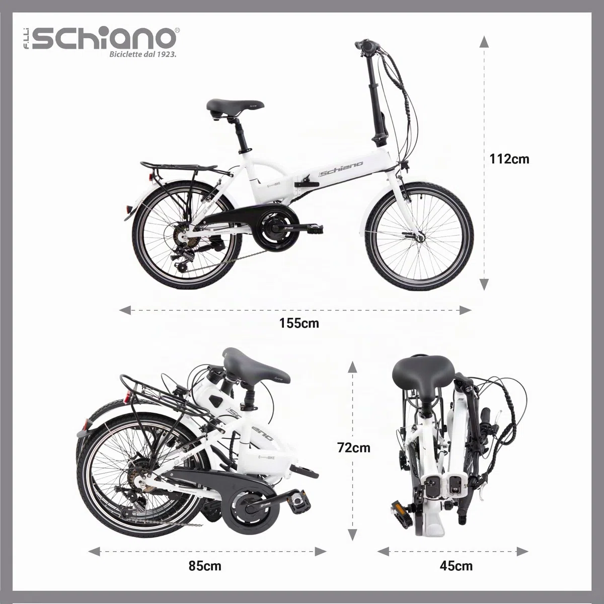 F.lli Schiano E-Sky, Bicicleta Electrica Plegable, 20", Batería 36V 7.8Ah Extraíble, Motor 250W 40Nm, Bici Electrica Urbana, Unisex Adulto