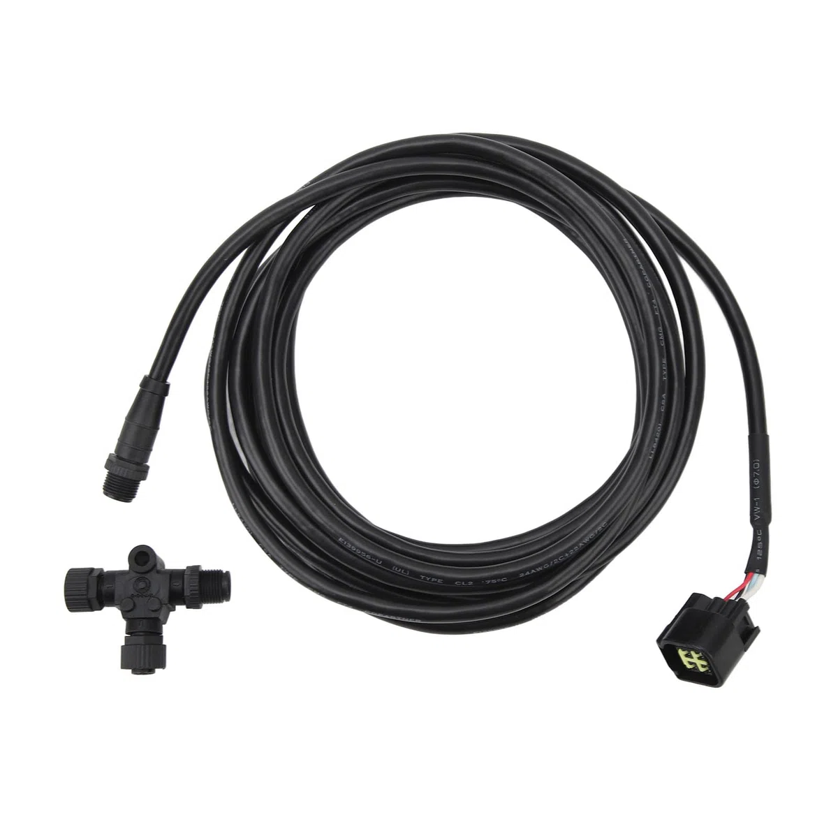Cables NMEA 2000 de 4,5 m, cable troncal o de derivación NMEA 2000, cable impermeable IP67 de 5 pines con adaptador en T para interfaz de motor, negro, resistente al desgaste y de