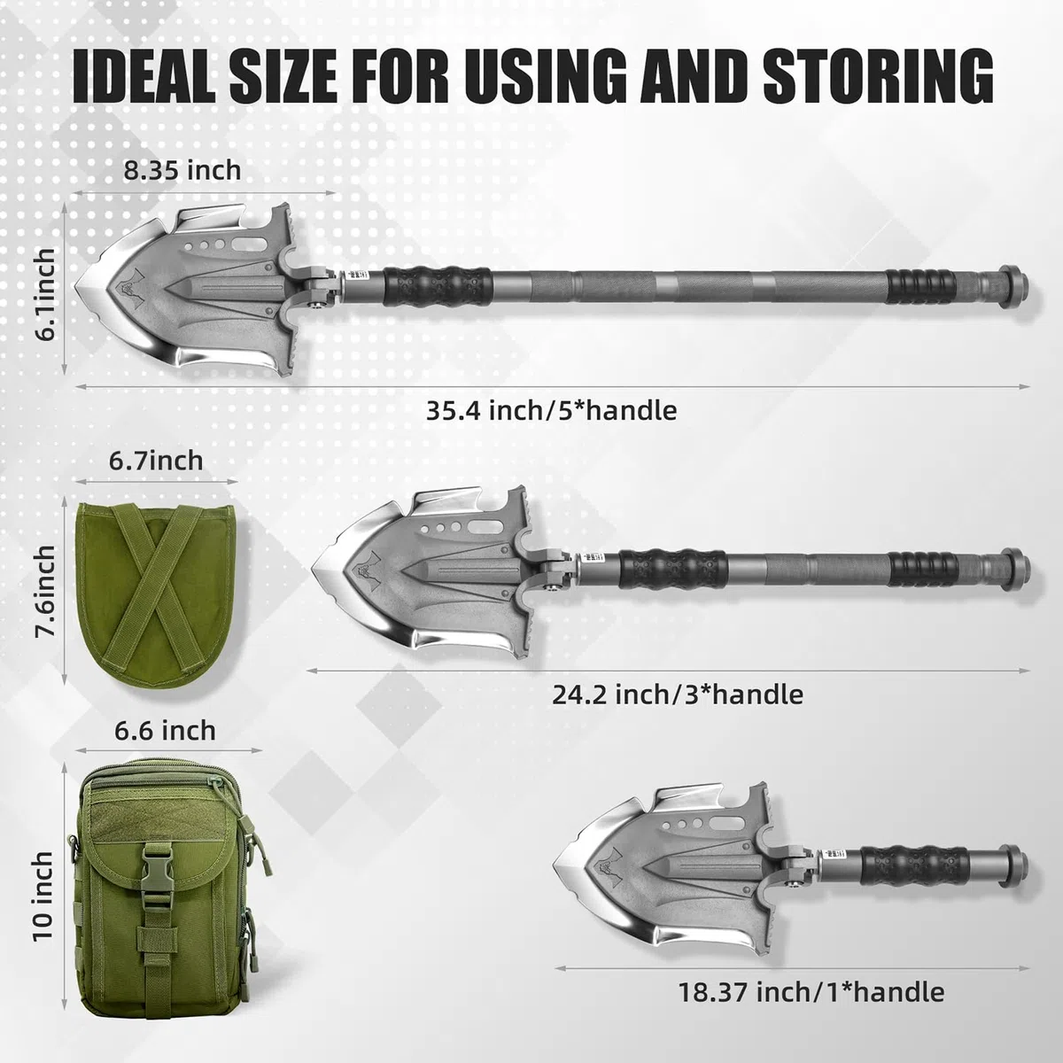 Zune Lotoo Pala Plegable, Pala Multifuncional de Acero Martensítico Irrompible, 28 en 1 Pala Compacta de Camping con 7 Ángulos Ajustables, Pala Portátil para Senderismo Camping Jardín, Annihilate F3